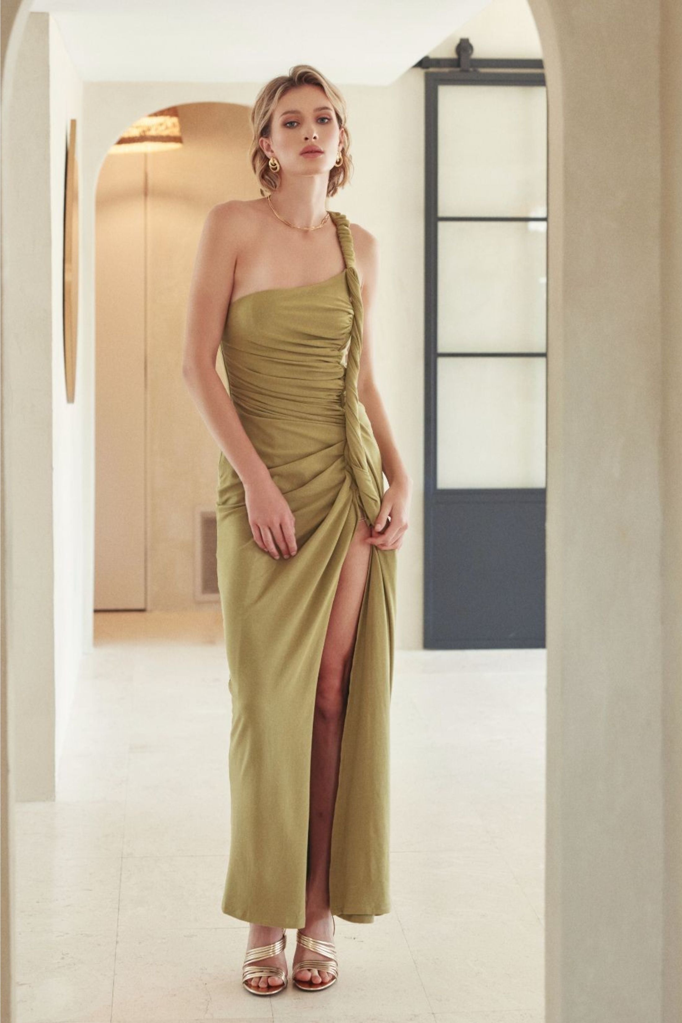 Cleo Draped Thigh Twisted Maxi Dress