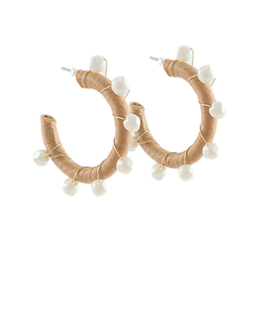 Lee Trimmed Pearl and Raffia Hoops - fab'rik