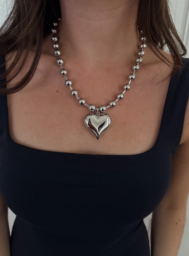 Silver Bubble Heart Necklace