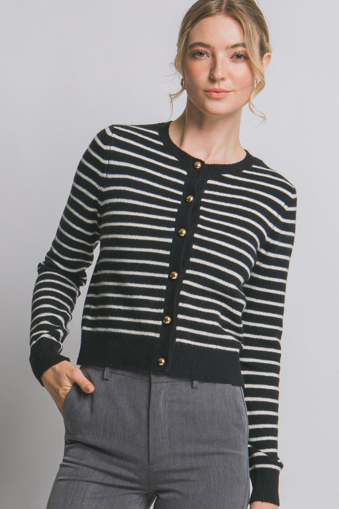 Blakely Striped Crew Neck Cardigan