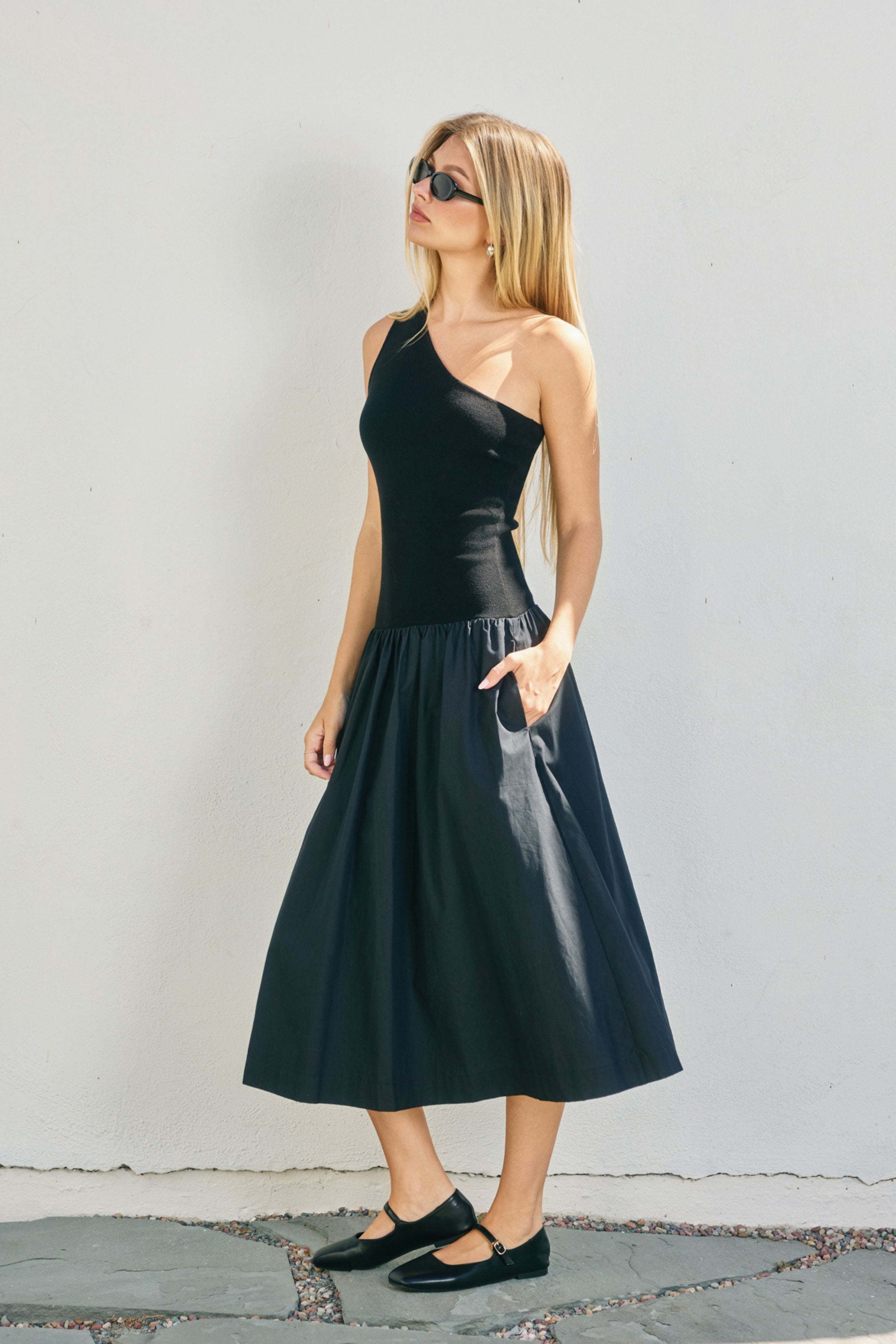Reagan One Shoulder Drop Waist Dress