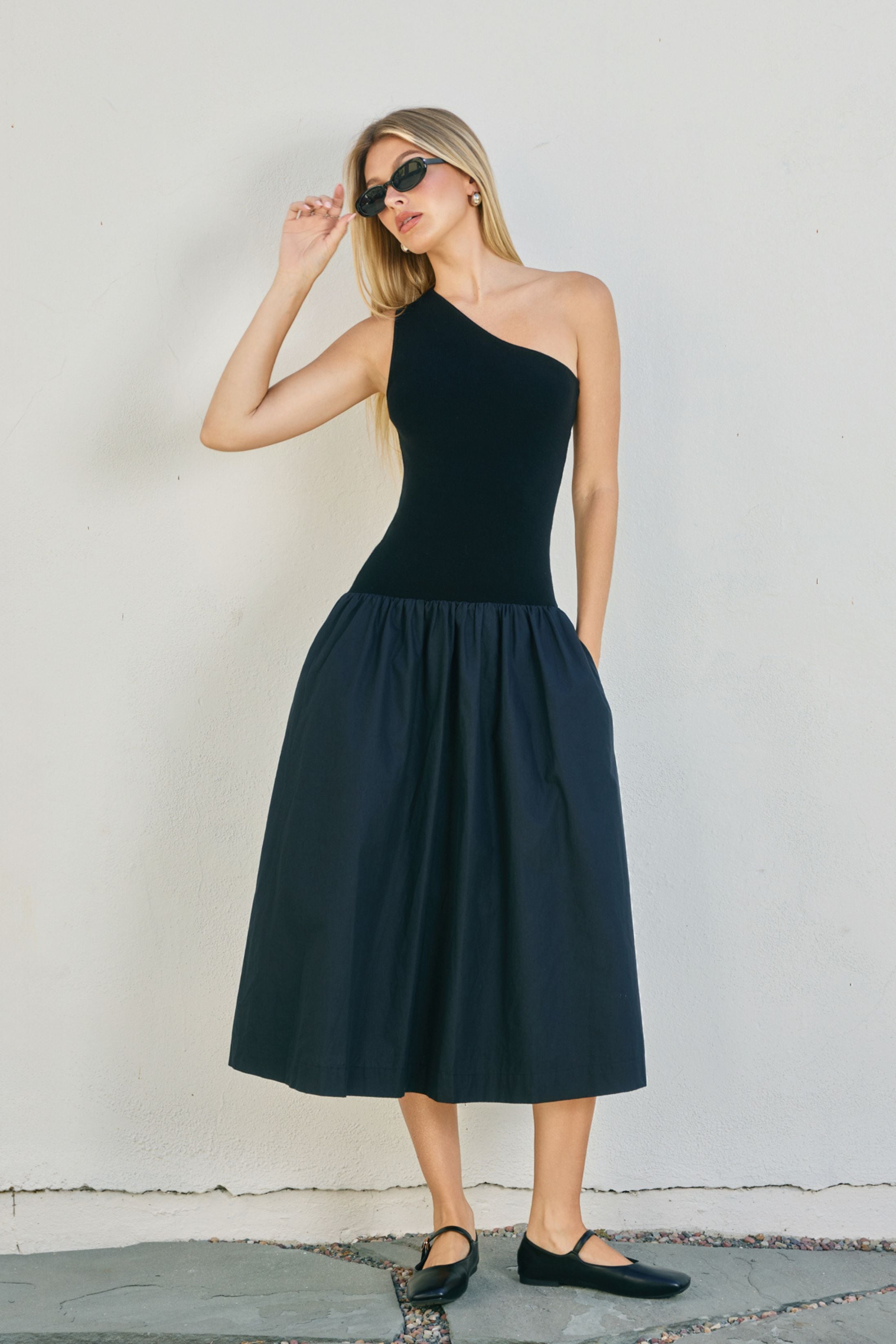 Reagan One Shoulder Drop Waist Dress