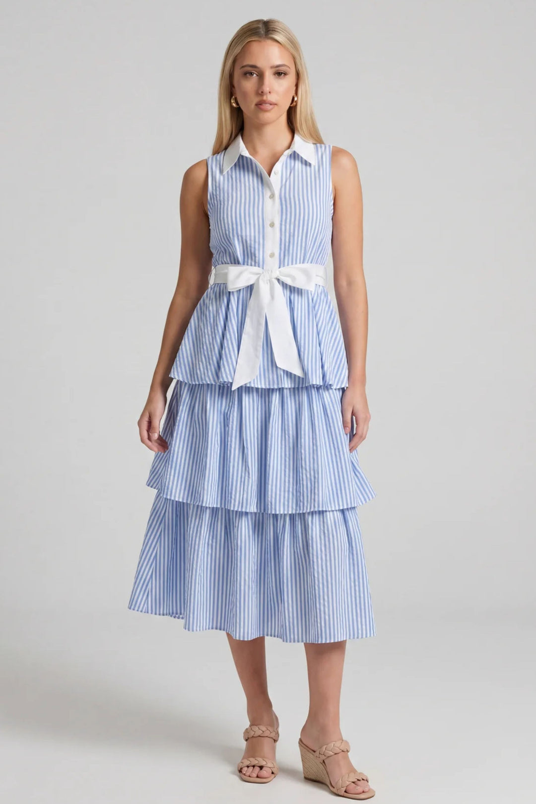 james midi dress James Striped Tiered Midi Dress BLUE / L