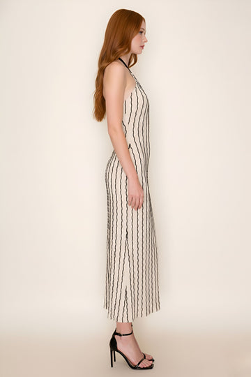 striped halter dress acnh Sammy Free Long Puff Sleeve Square flowy fit Brand:CALVIN KLEIN