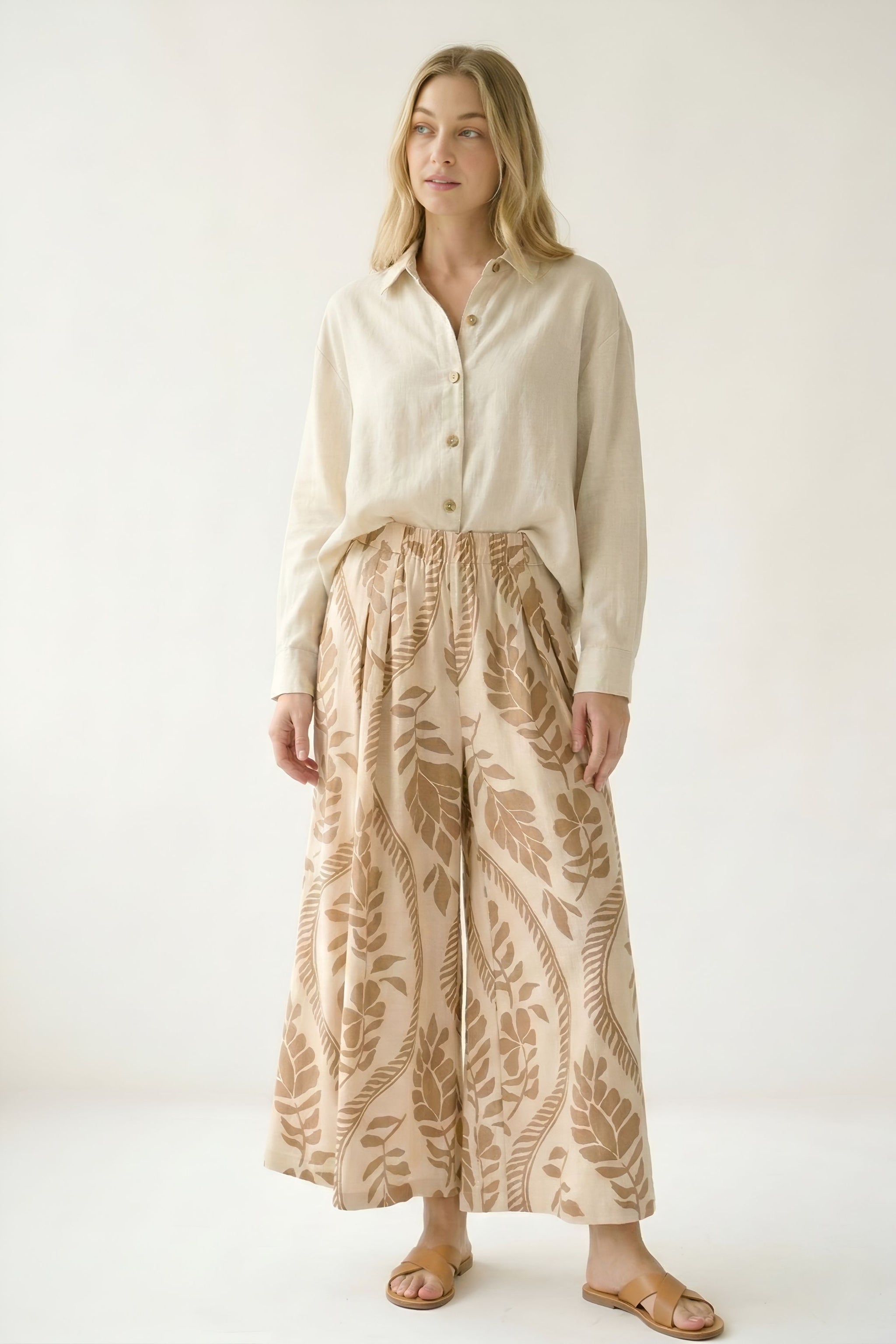 Jess Tropical Leaf Print Wide Leg Pants – fab'rik