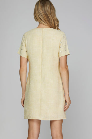 short sleeve tweed mini dress Ayers Tweed Mini Dress CREAM / S