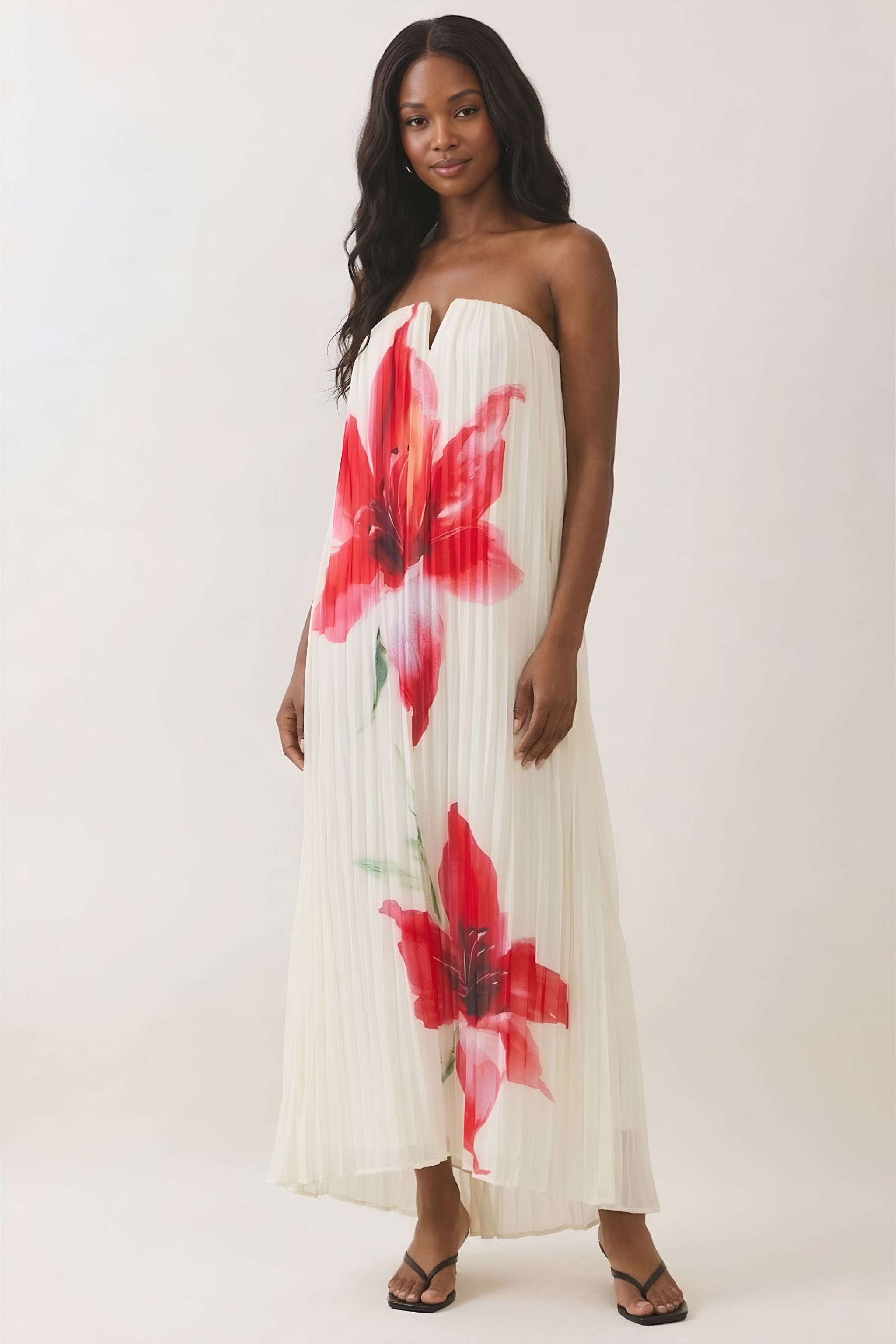 red and white maxi dress Lily Strapless Floral Maxi Dress CREAM / L