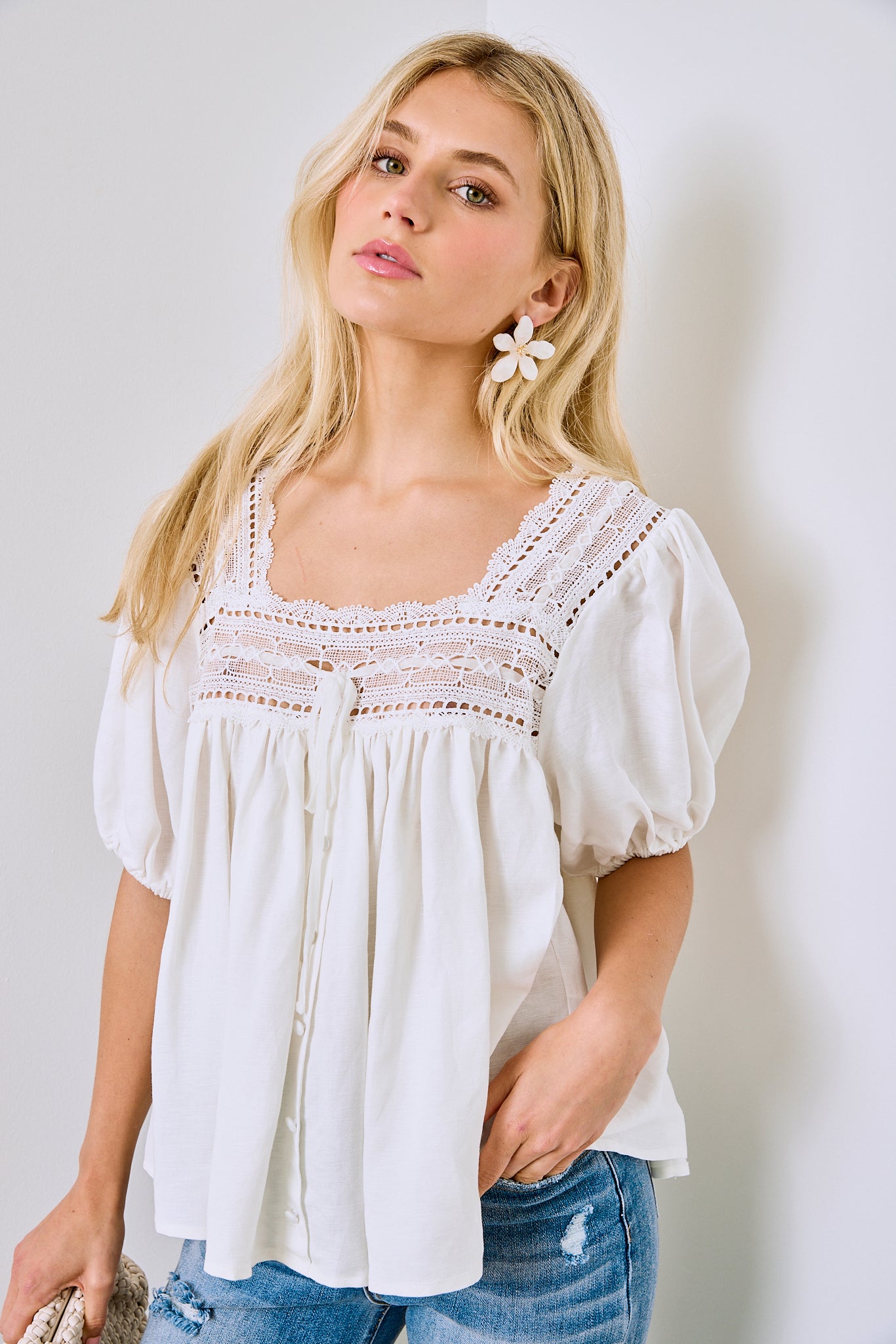 Kiran Lace Square Neck Top - fab'rik