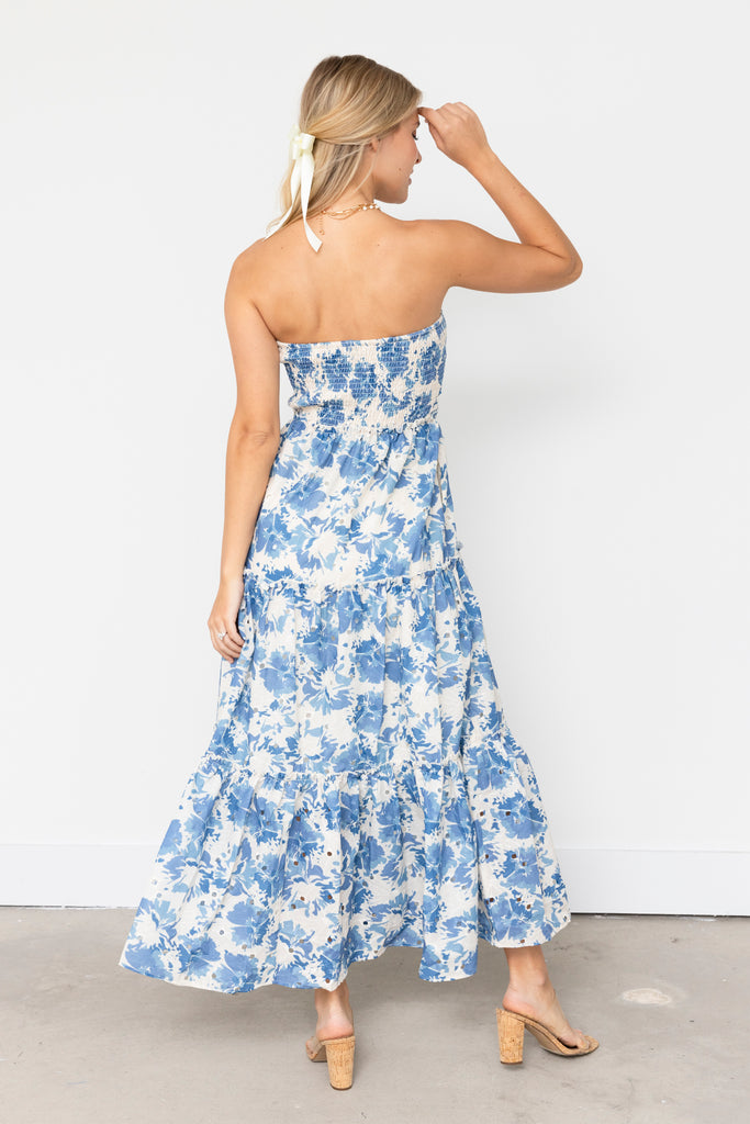 Liana Floral Smocked Strapless Maxi Dress - fab'rik