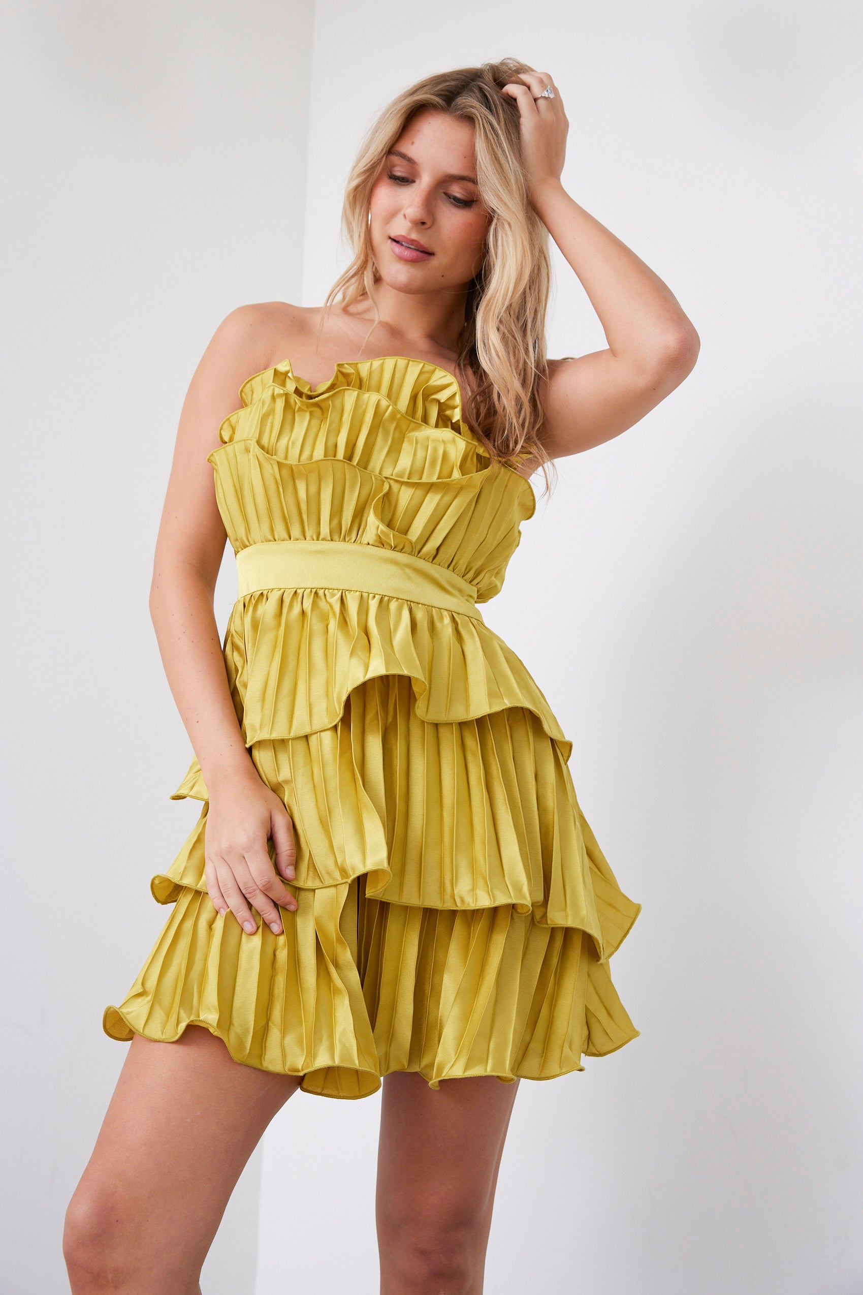 Gracie Strapless Ruffled Tiered Mini Dress - fab'rik