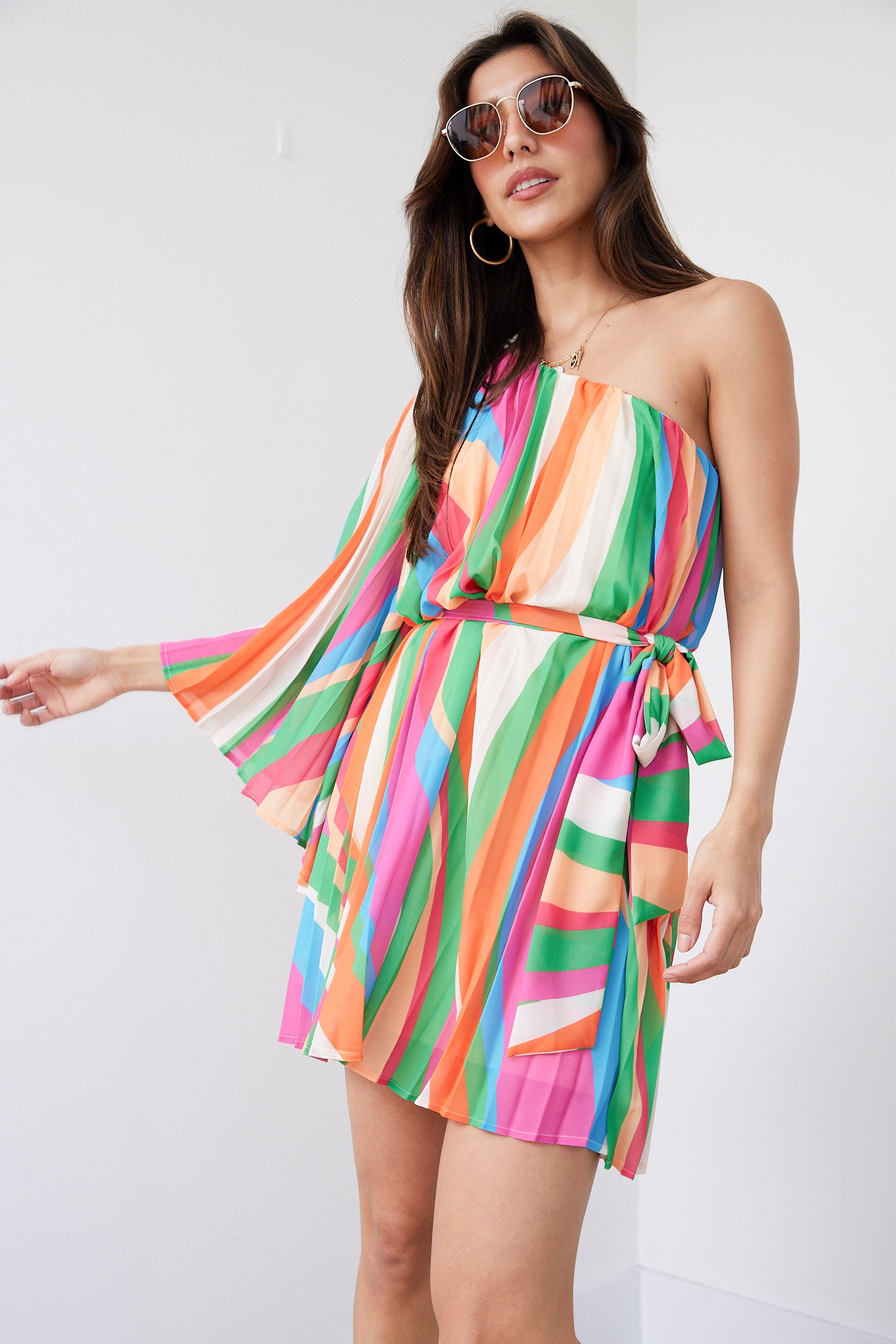 Esmeralda One Shoulder Striped Mini Dress - fab'rik