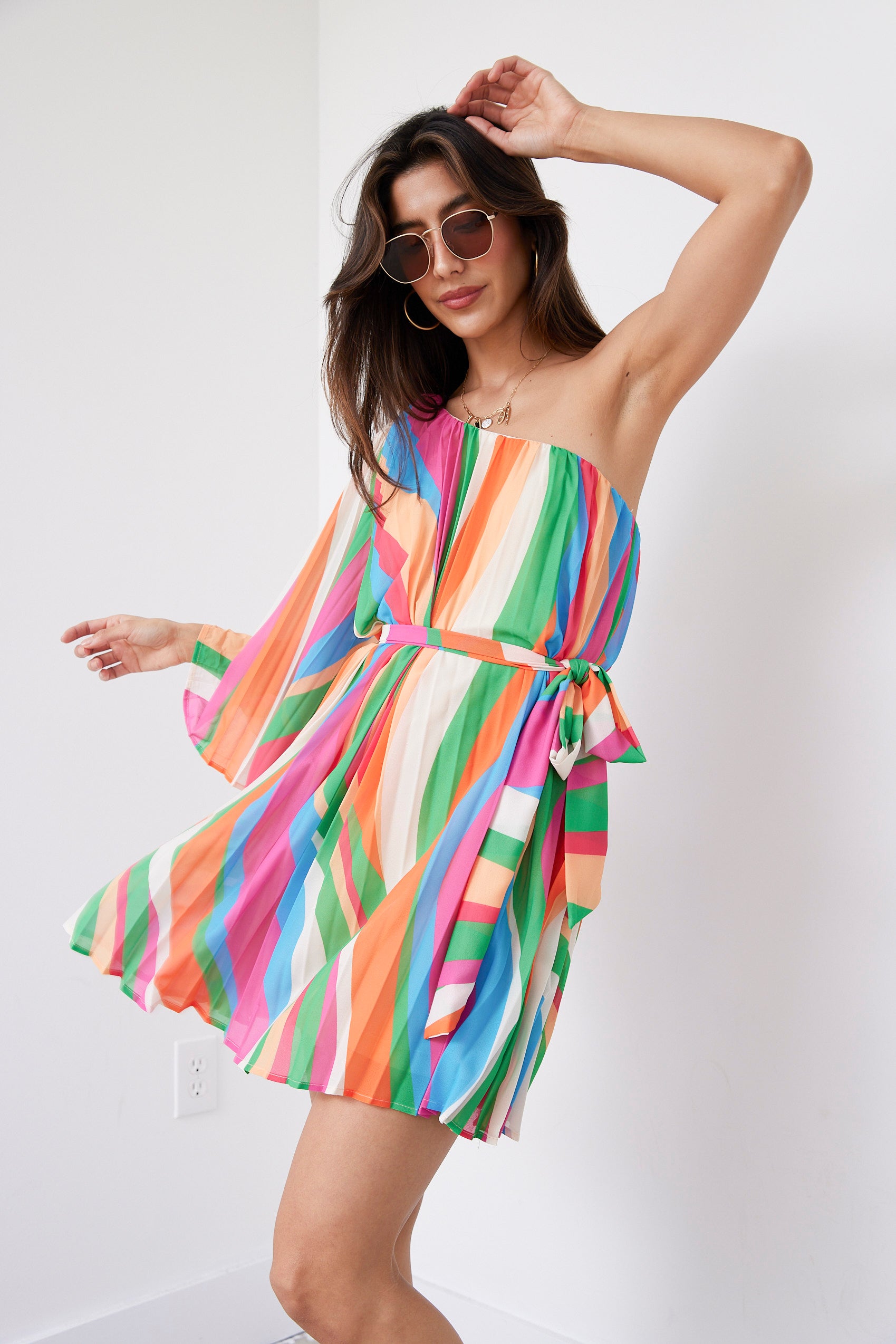 Esmeralda One Shoulder Striped Mini Dress - fab'rik
