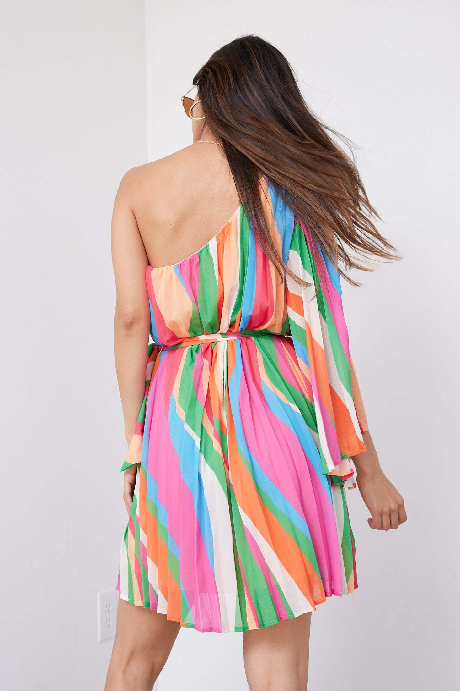 Esmeralda One Shoulder Striped Mini Dress - fab'rik