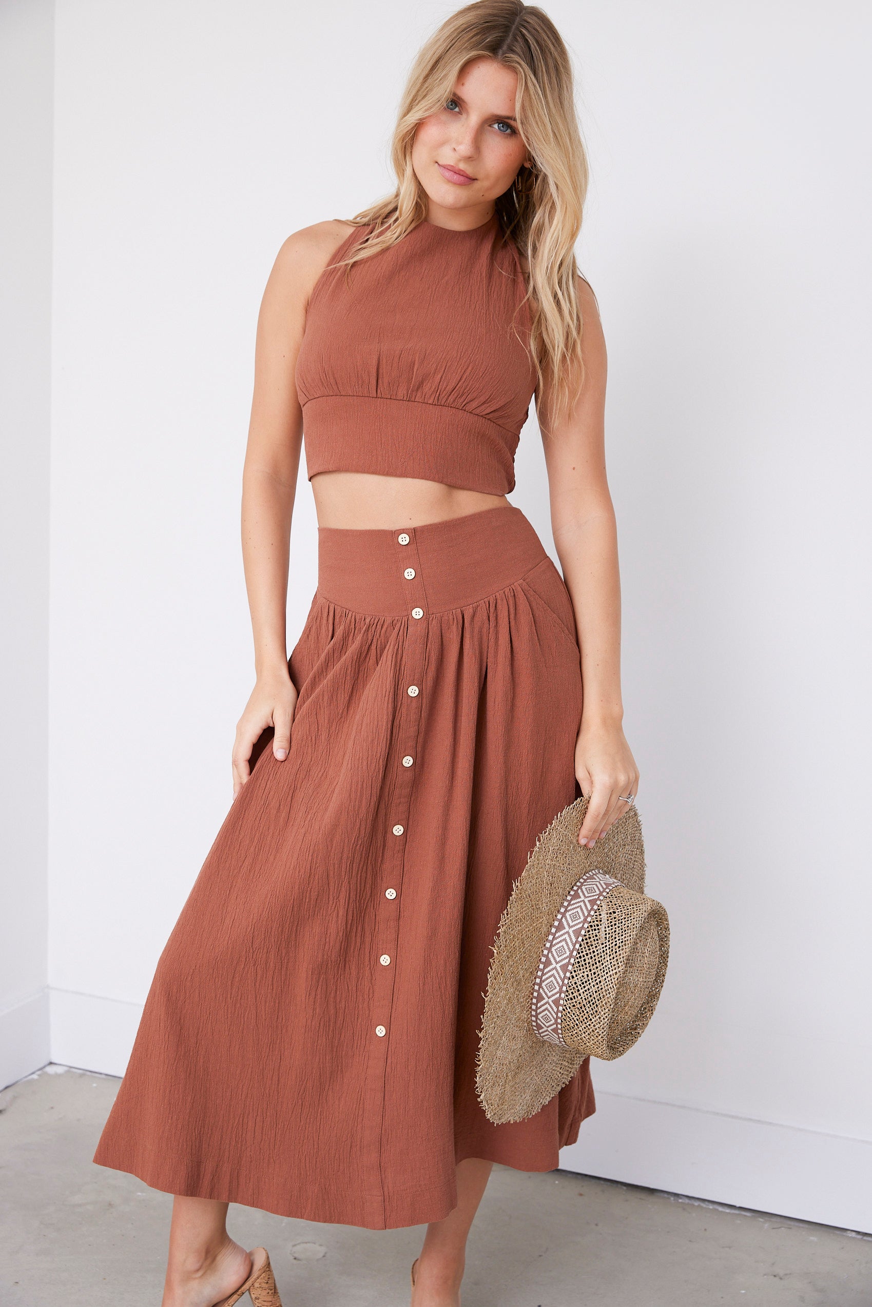 Annie Linen Tie Back Halter Top - fab'rik