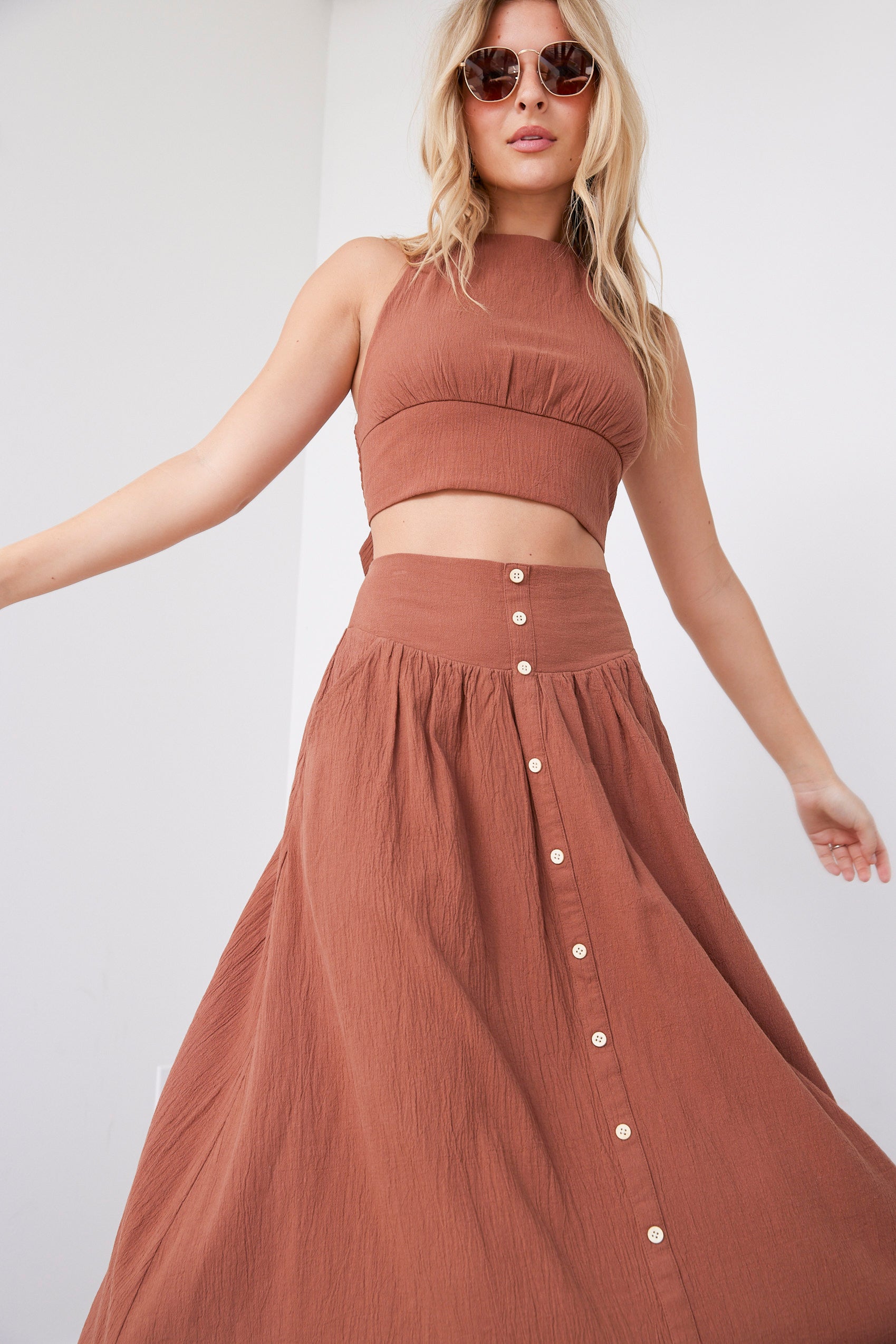 Annie Linen Tie Back Halter Top - fab'rik