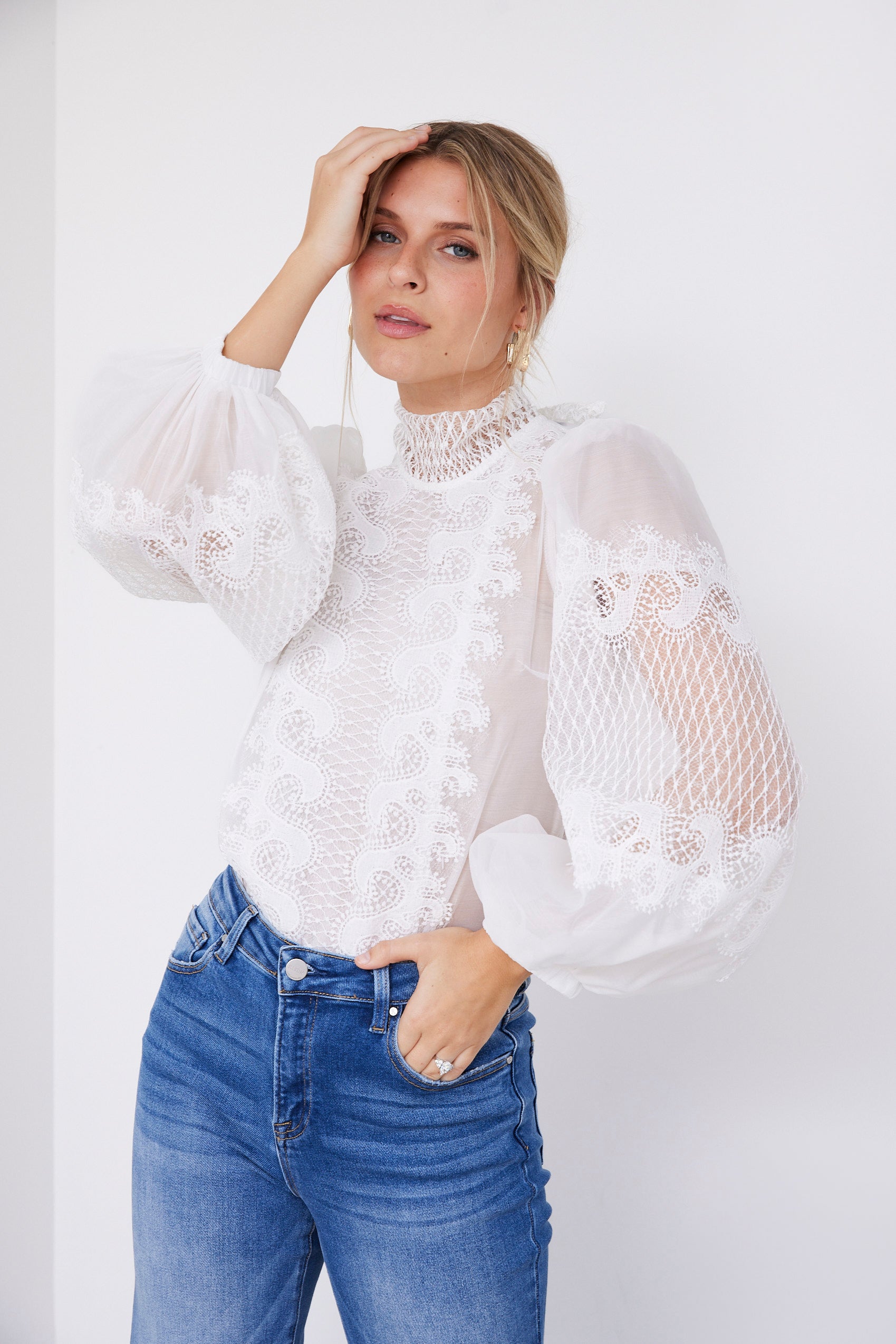 Rowan Long Sleeve Mock Neck Lace Top - fab'rik