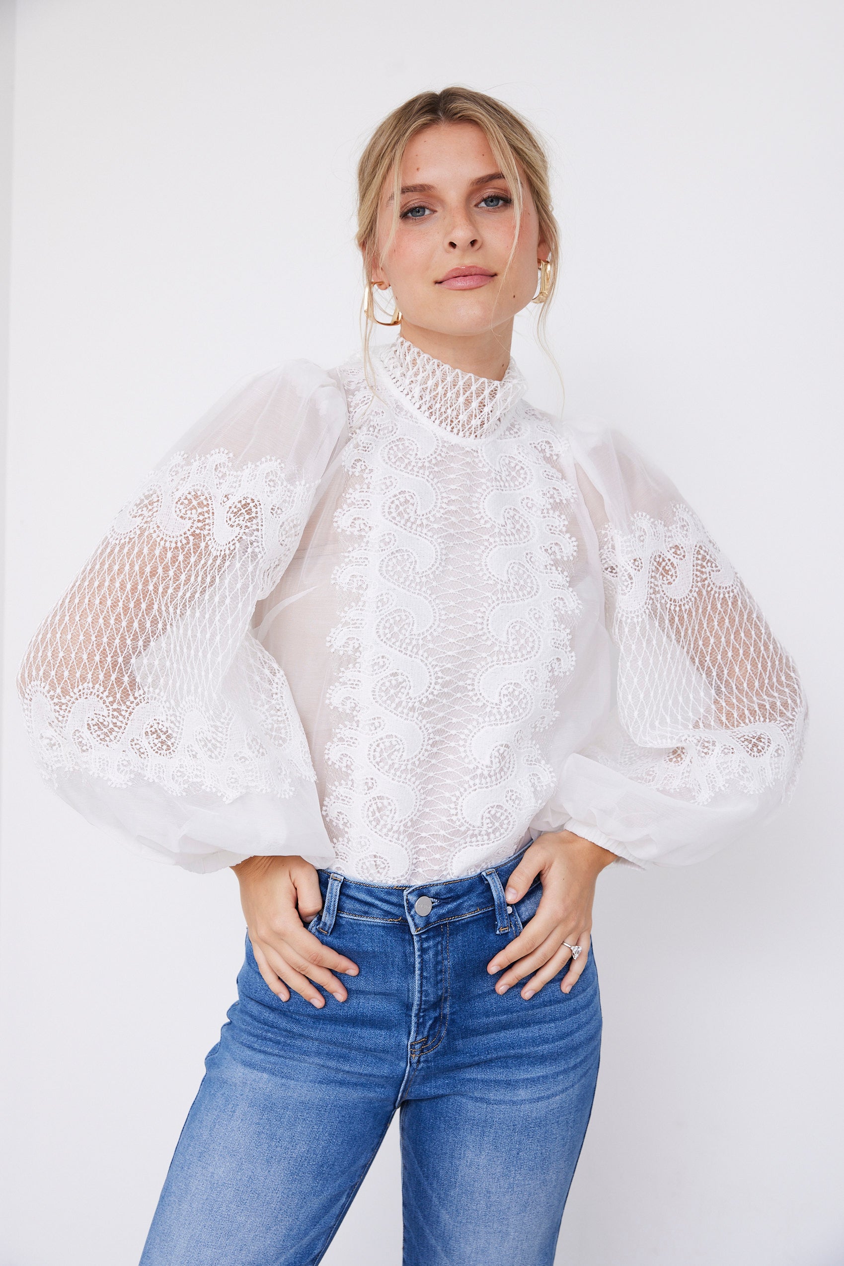 Rowan Long Sleeve Mock Neck Lace Top - fab'rik