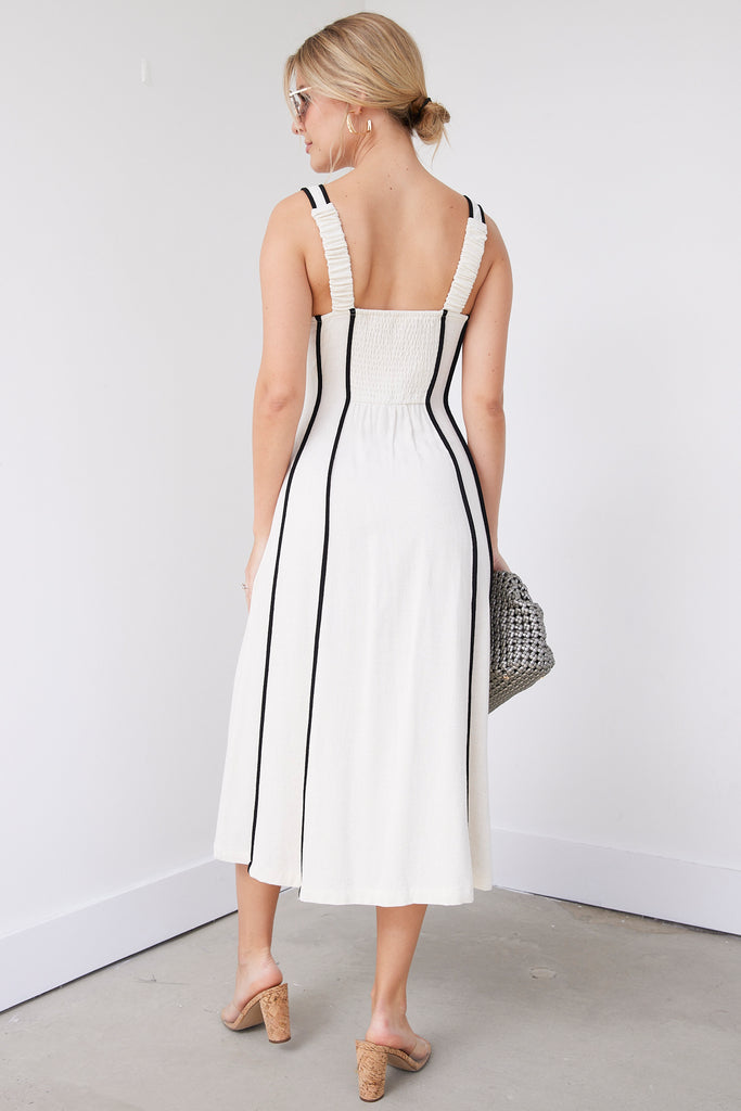 Alice Linen Contrast Detail Midi Dress - fab'rik
