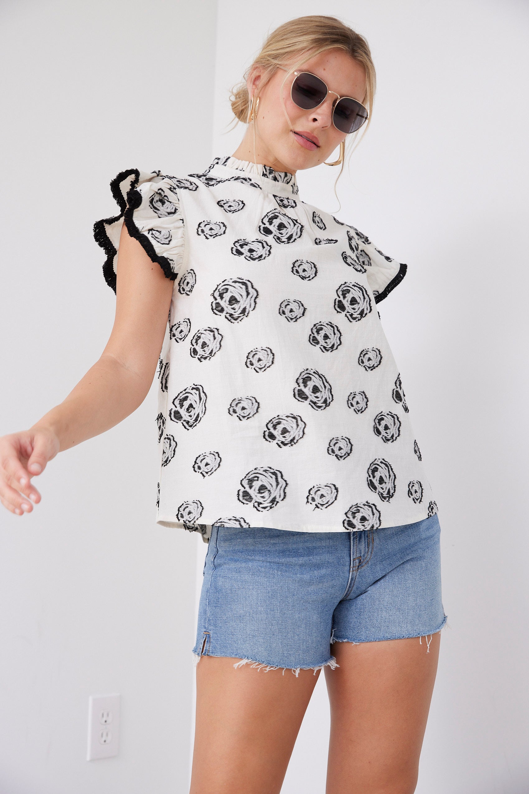 Davis Fringe Ruffle Sleeve Floral Top - fab'rik