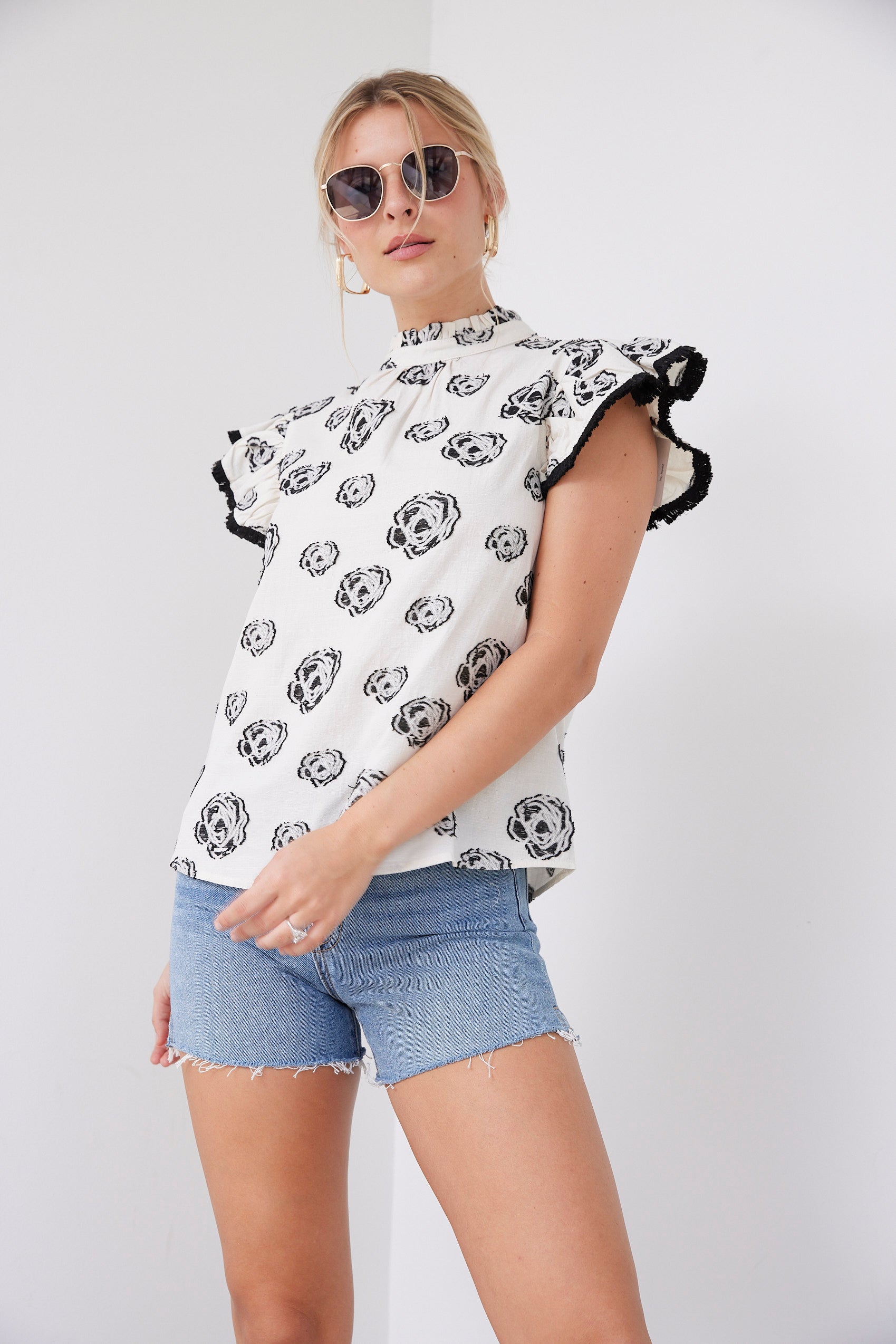 Davis Fringe Ruffle Sleeve Floral Top - fab'rik