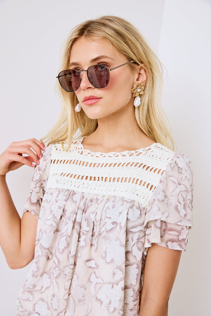 Nicole Crochet Floral Print Top - fab'rik