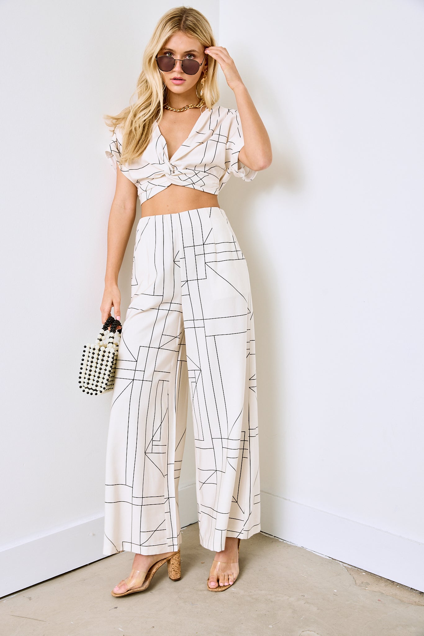Julien Multi Grid Pattern Wide Leg Pants - fab'rik