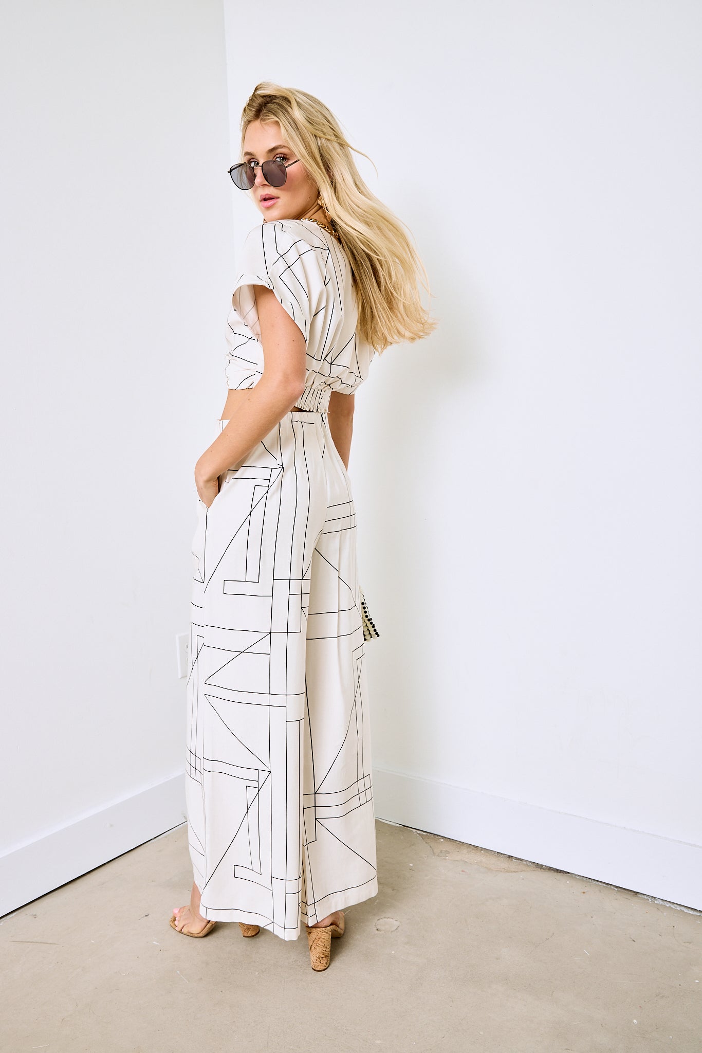 Julien Multi Grid Pattern Wide Leg Pants - fab'rik