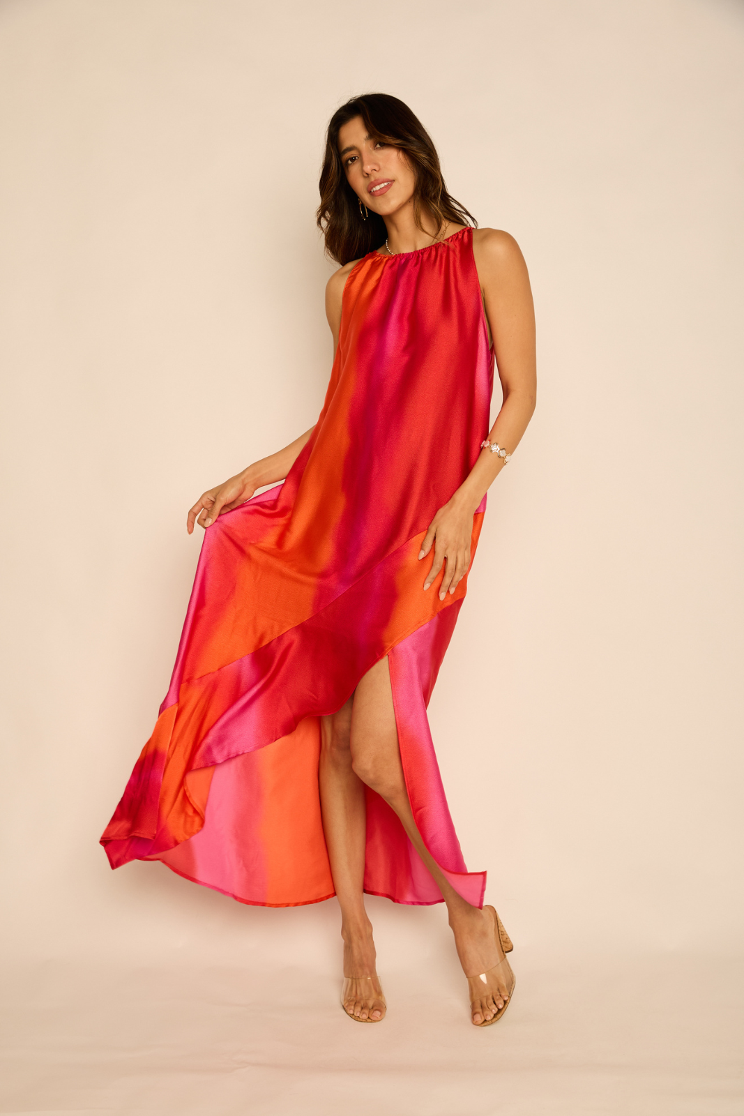 Angela Asymmetrical Hem Slit Midi Dress