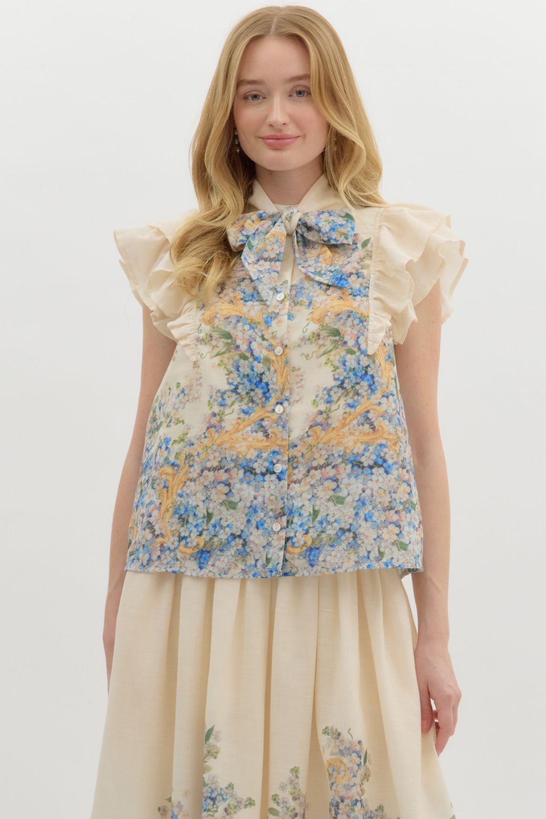 Gabrielle Floral Printed Button Down Top
