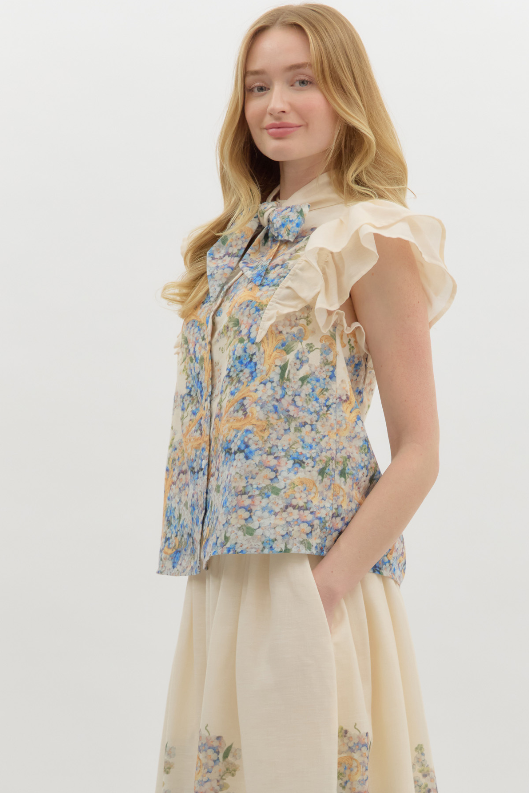Gabrielle Floral Printed Button Down Top