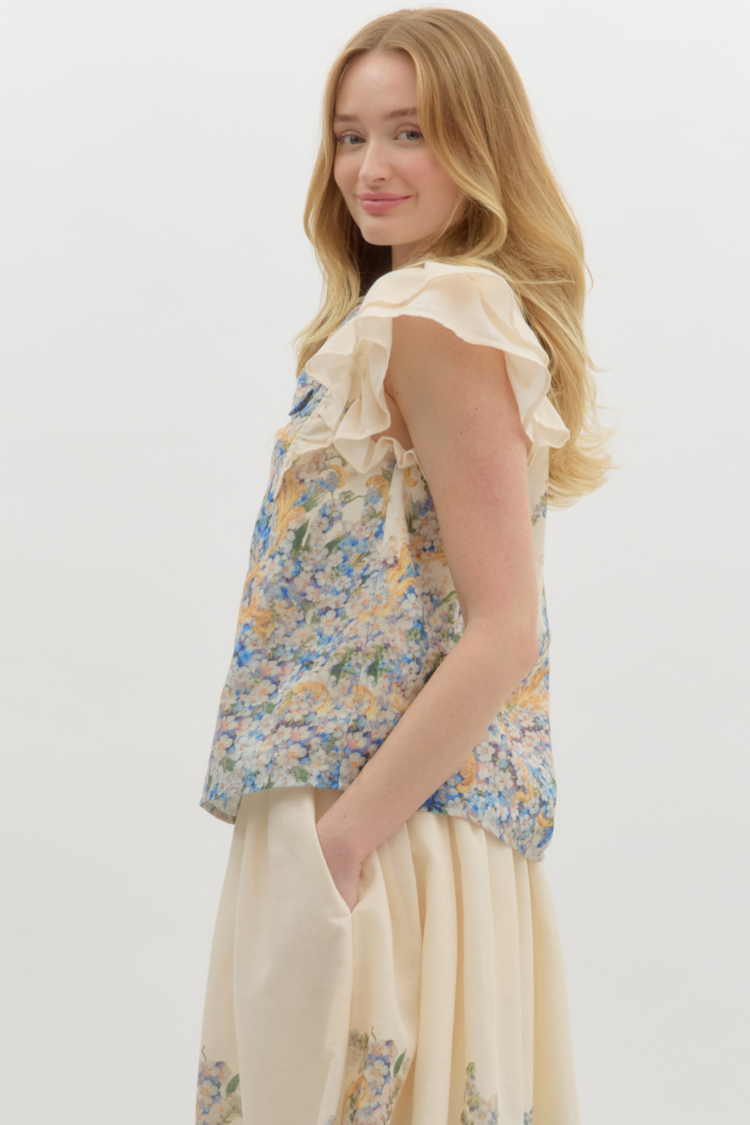 Gabrielle Floral Printed Button Down Top