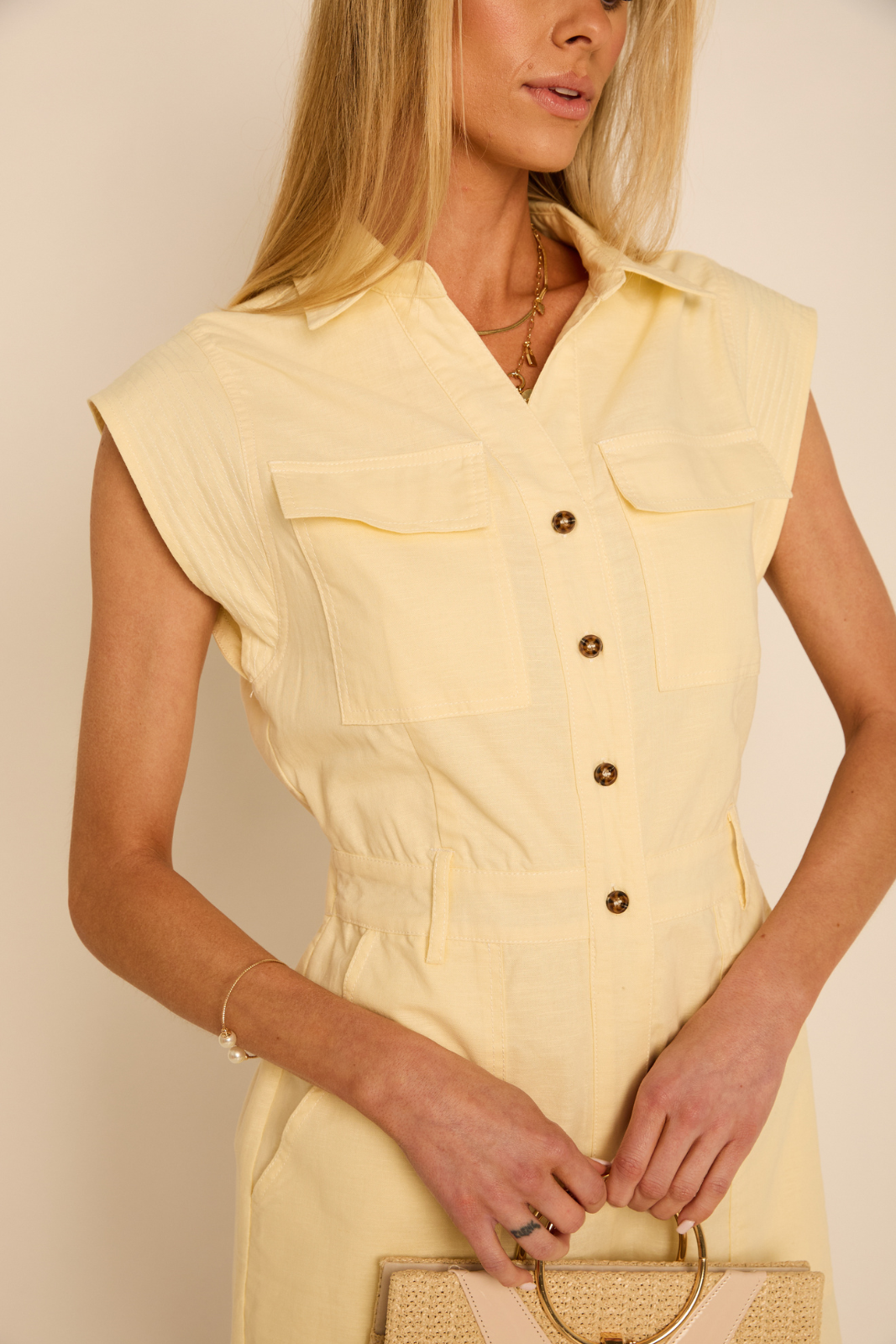 Ava Top Stitch Linen Romper