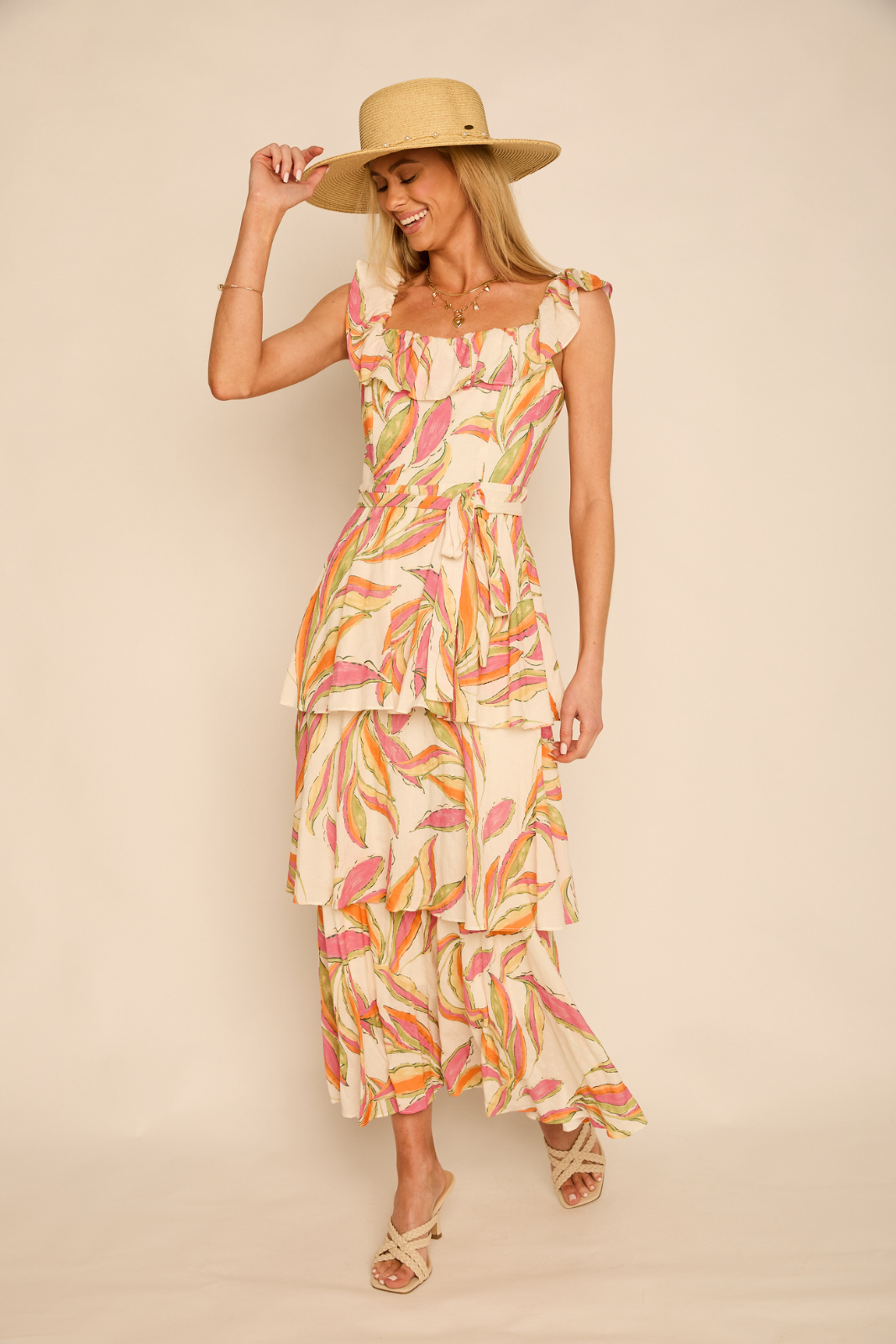 Karen Printed Tiered Midi Dress