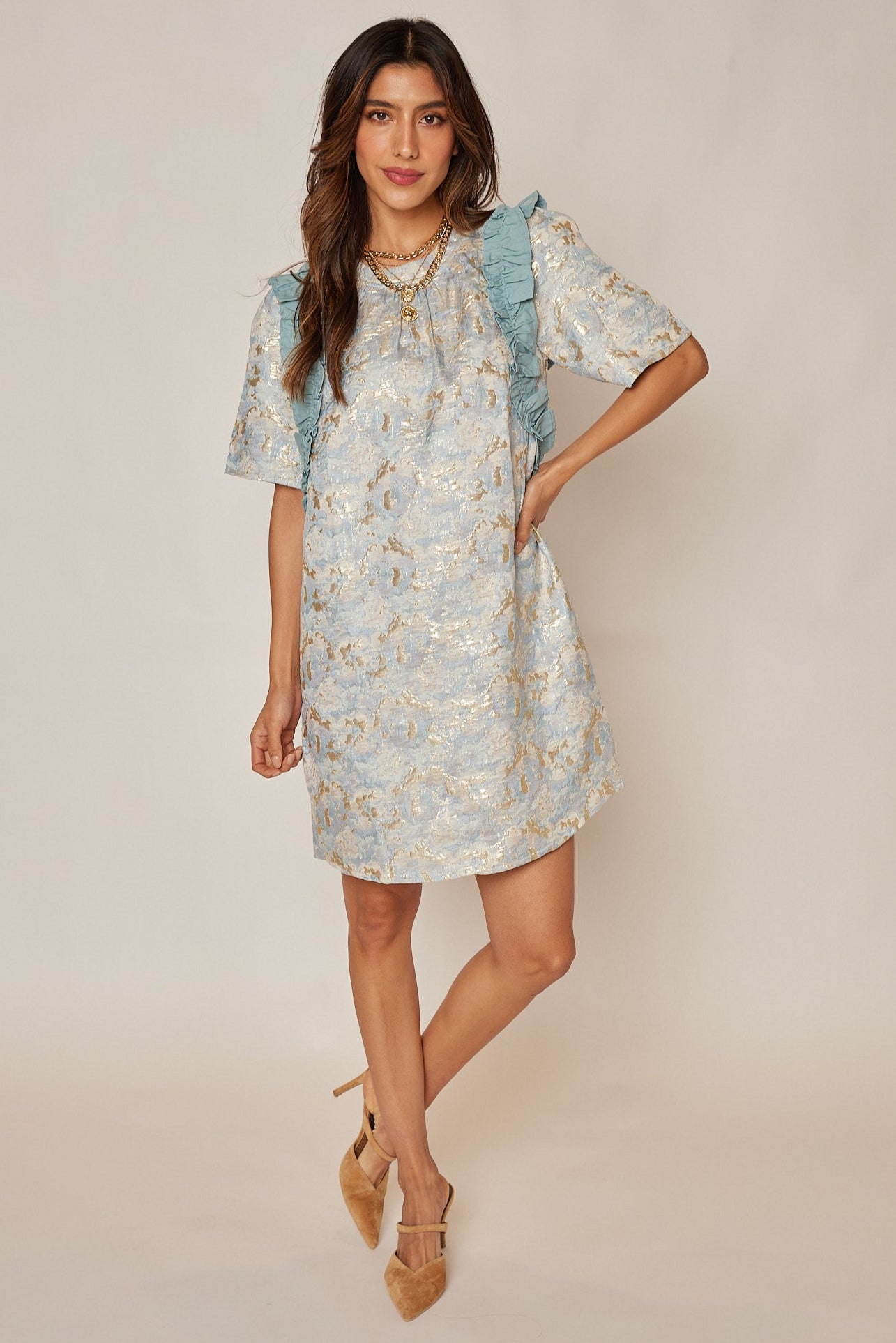 SALE - Hannah Metallic Ruffle Dress