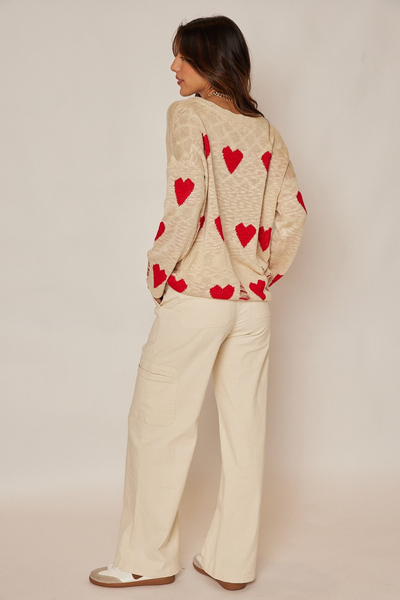 Isabel Distressed Color Contrast Heart Sweater