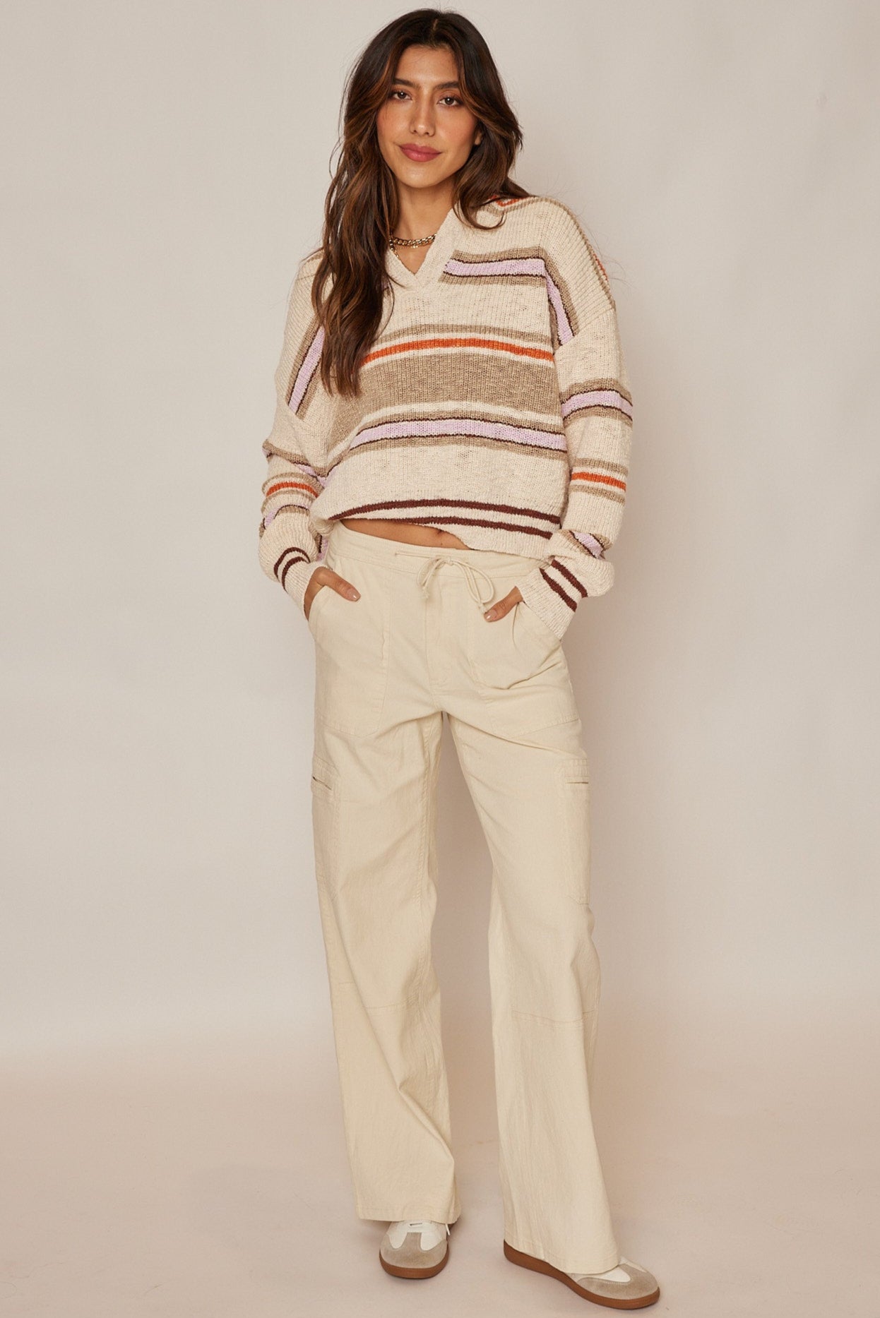 Kaylee Multi Colored Striped Collared Sweater