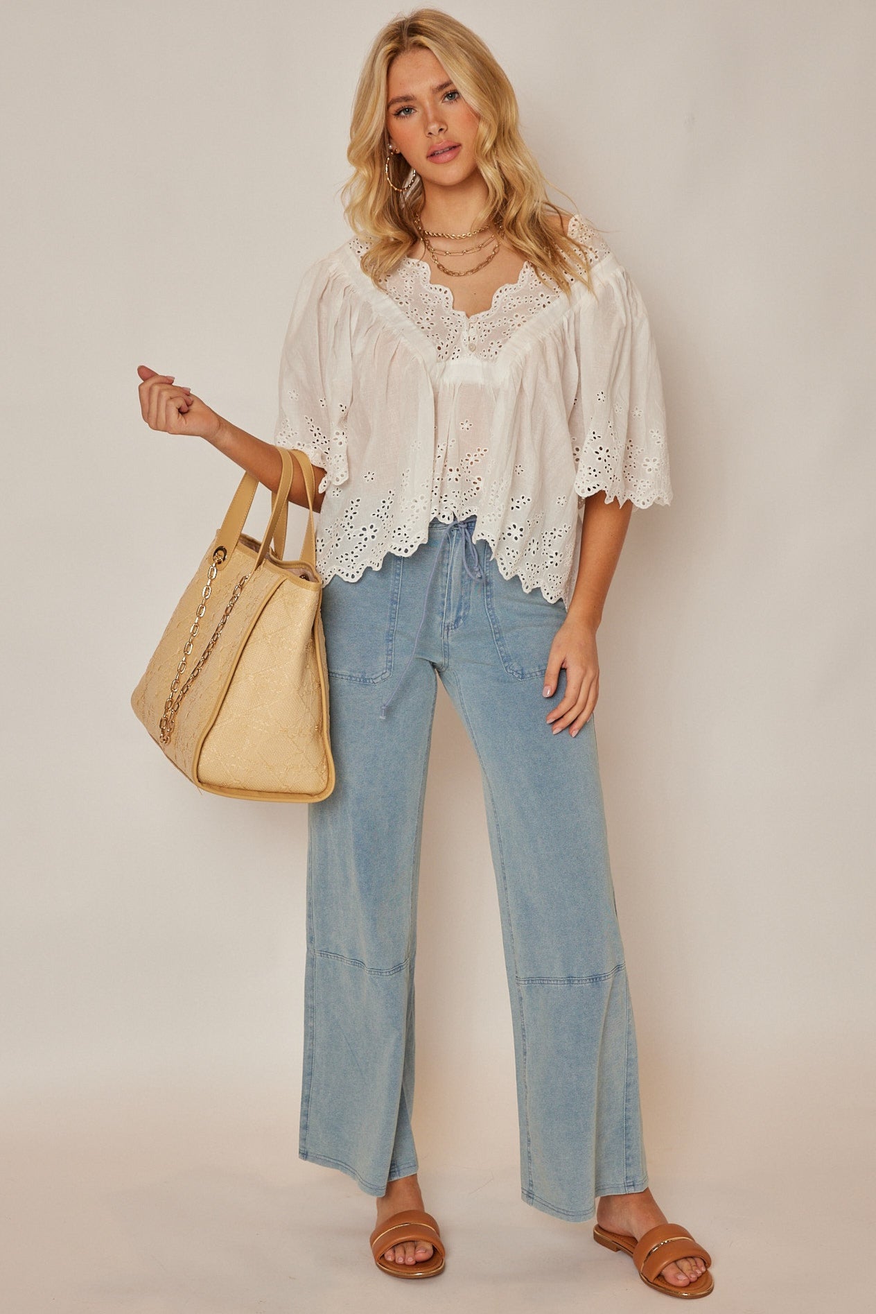 Lula Eyelet Flutter Sleeve Blouse