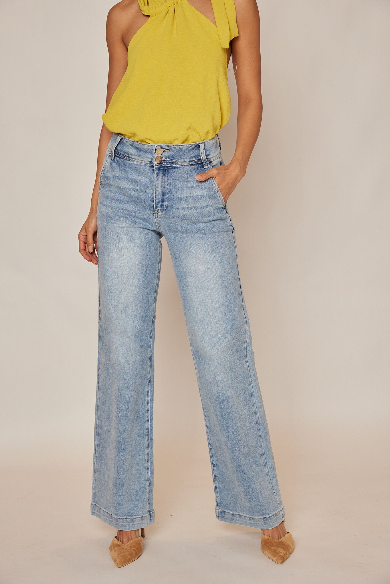 Sasha Risen High Rise Double Button Jeans