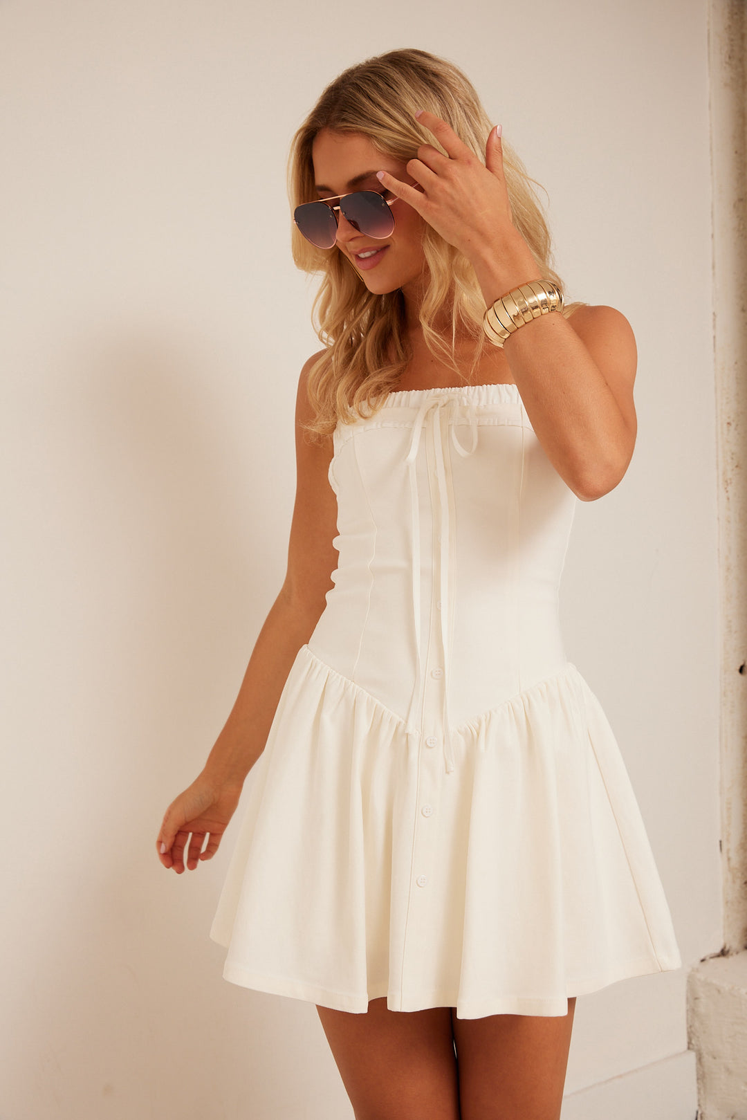 Holly Button Down Mini Dress White / M