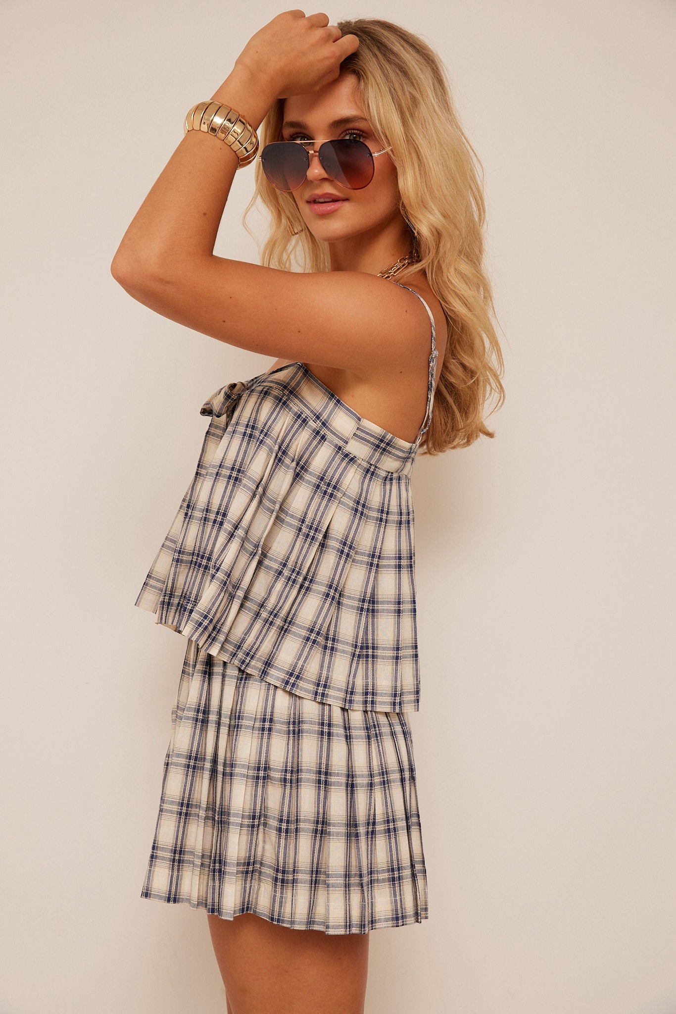 Rachel Pleated Plaid Tank Top