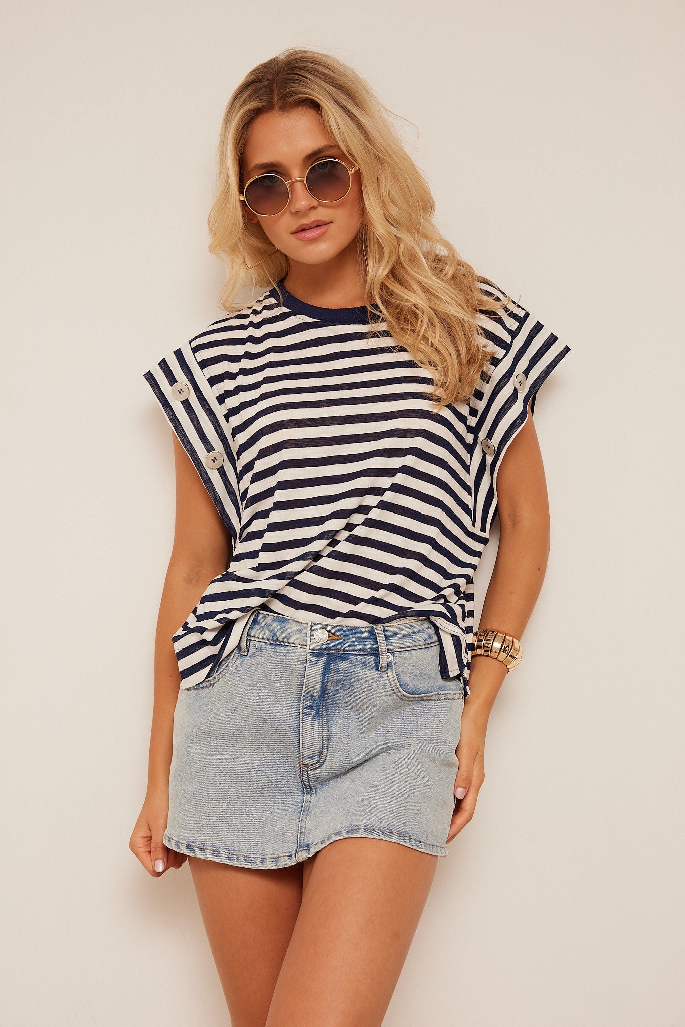 Luna Striped Side Button Top