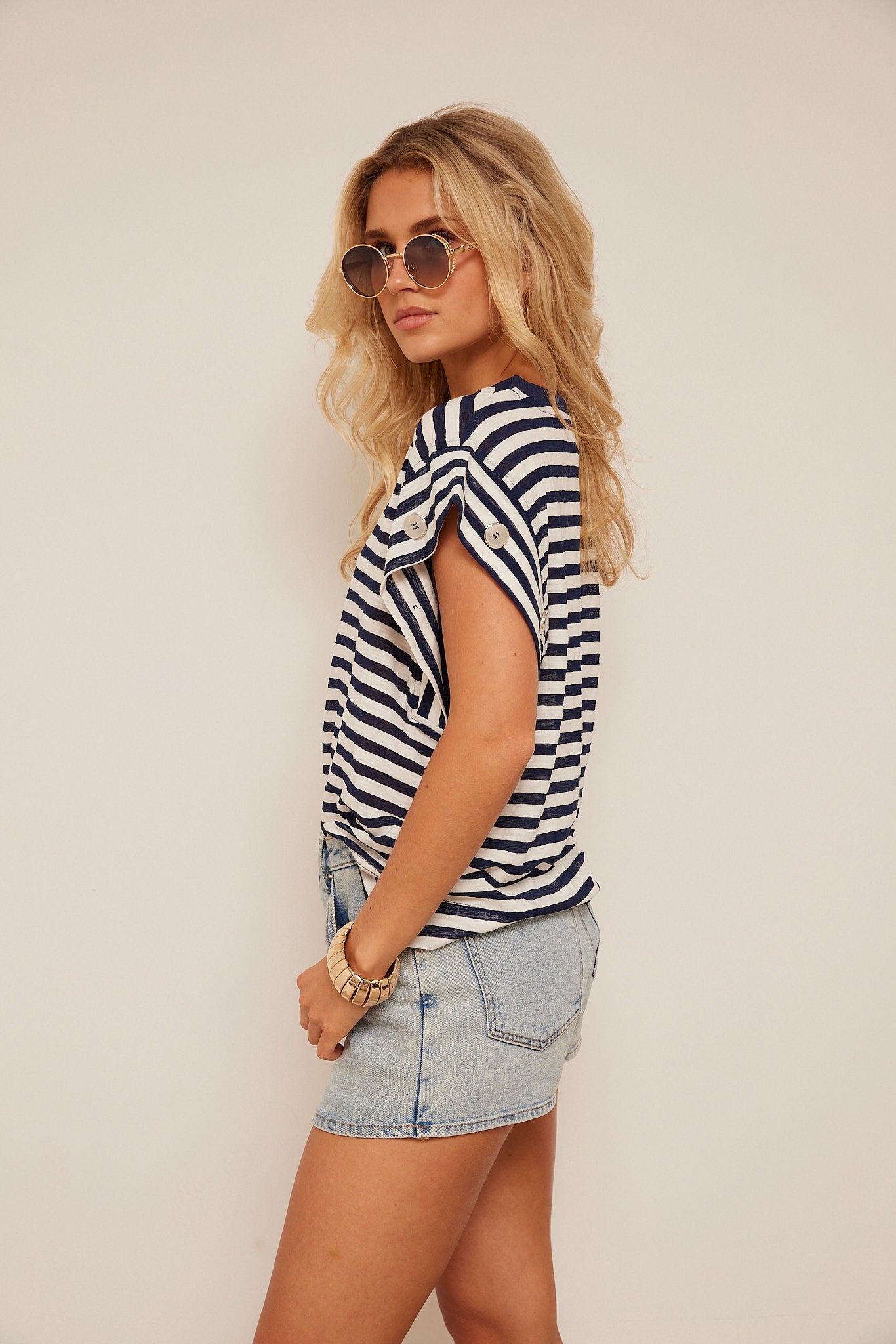Luna Striped Side Button Top