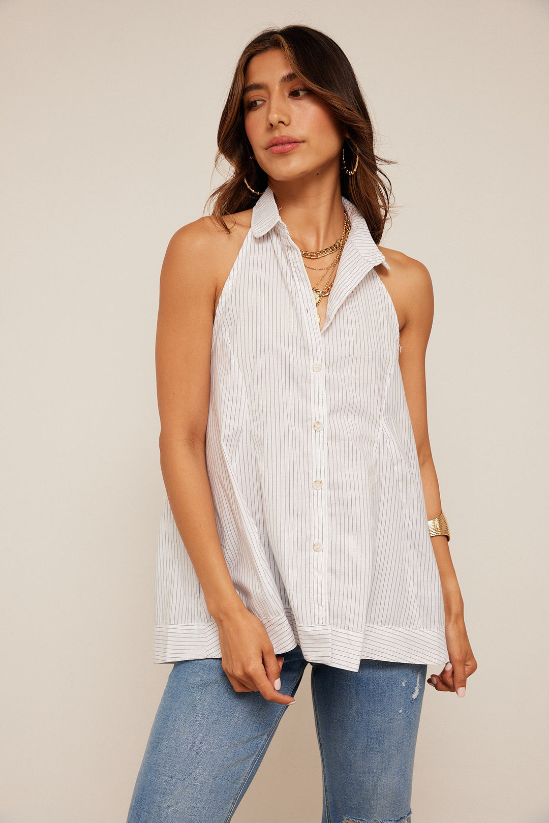 Samantha Backless Collared Top White / S