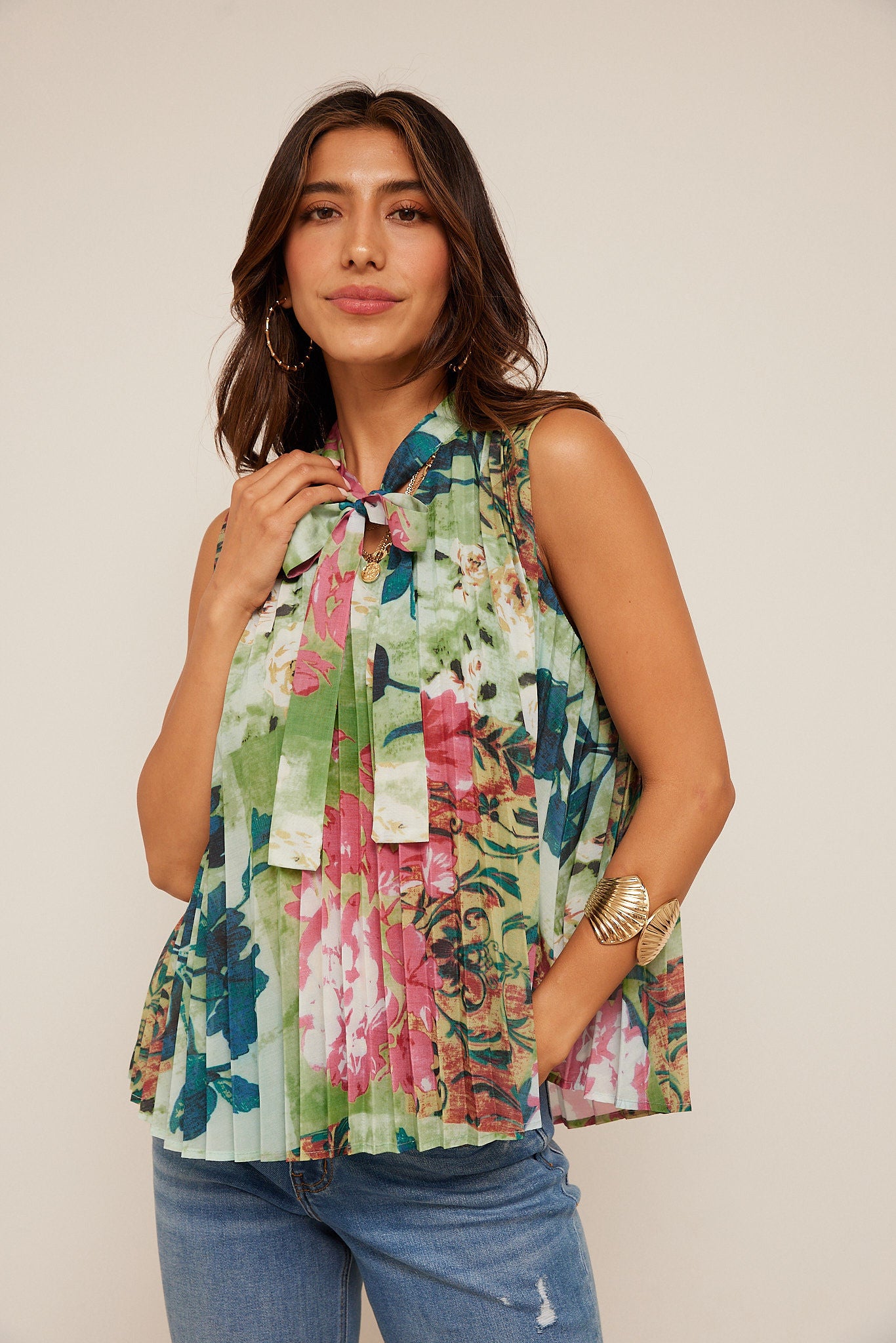 Jamie Floral Print Pleated Top