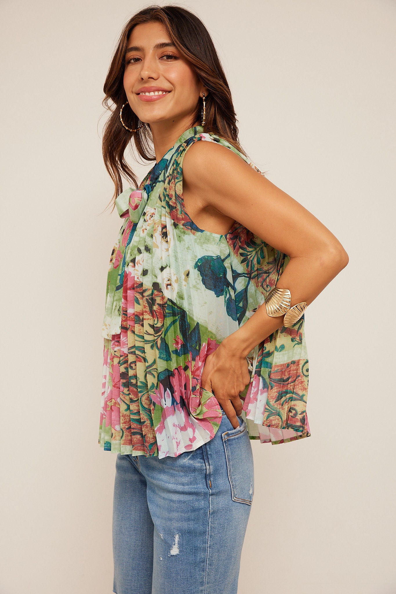 Jamie Floral Print Pleated Top
