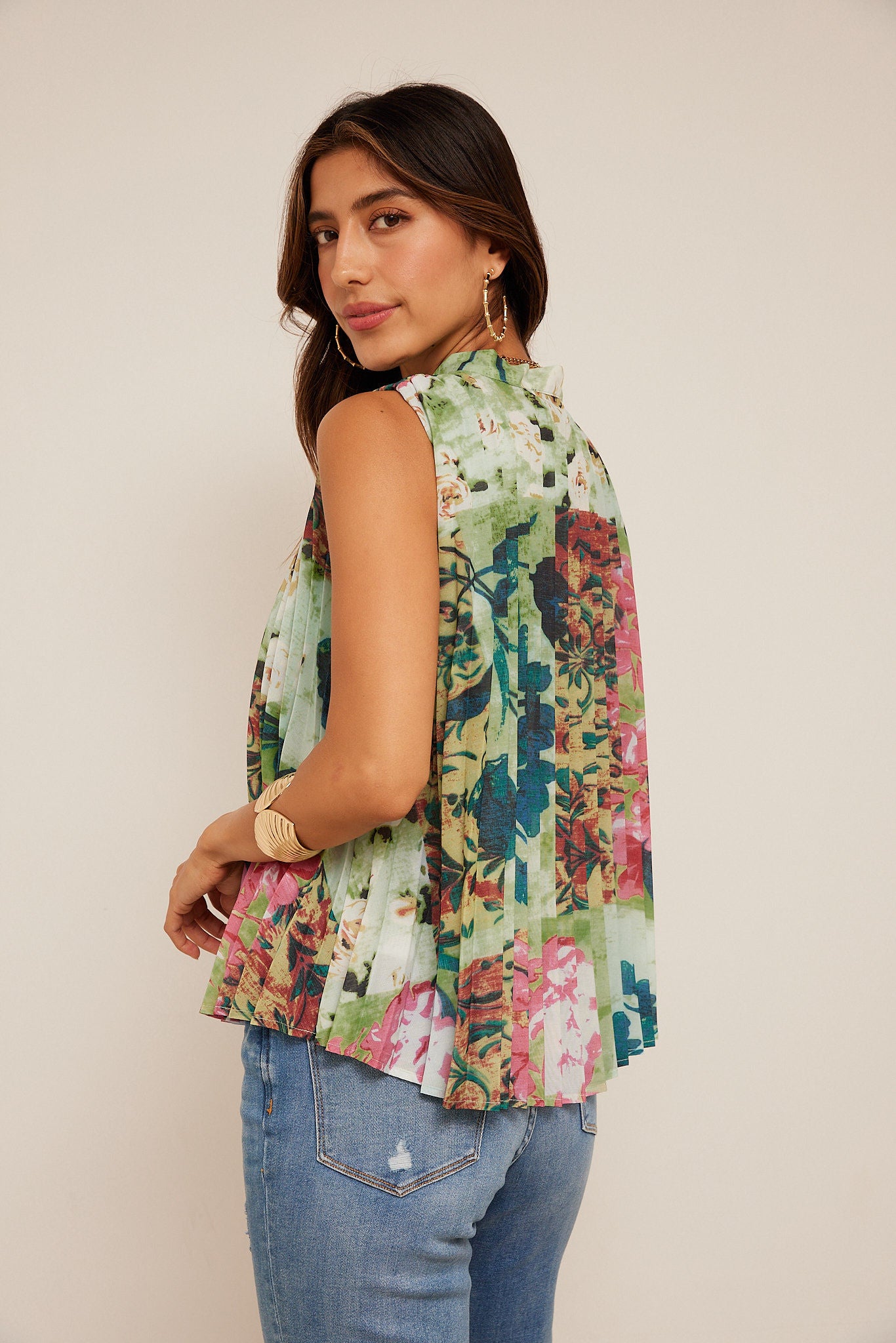 Jamie Floral Print Pleated Top
