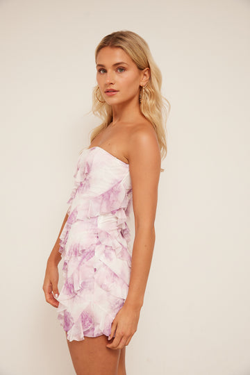 Casey Floral Print Ruffled Mini Dress LAVENDER / L