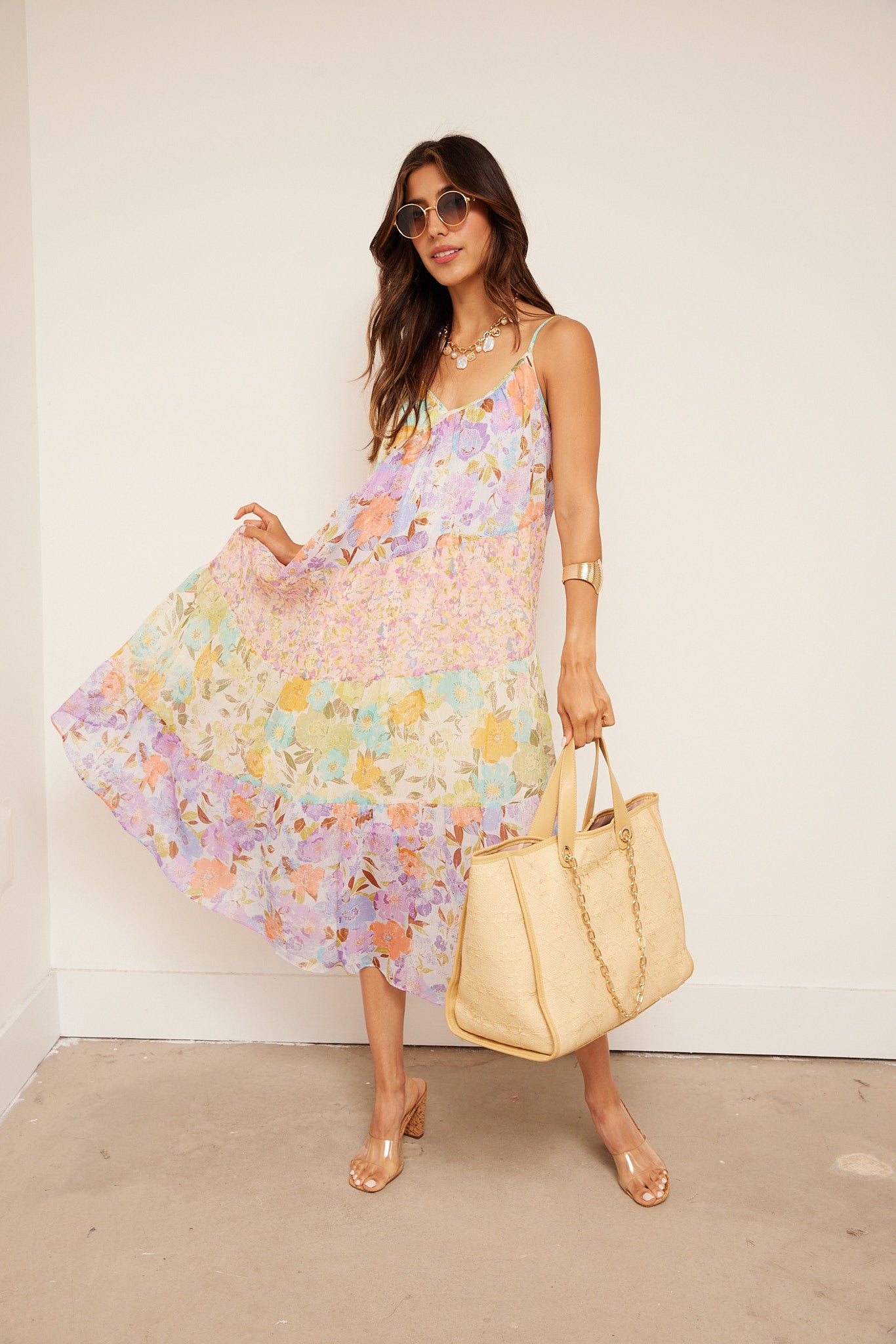 Layne Mixed Print Midi Dress