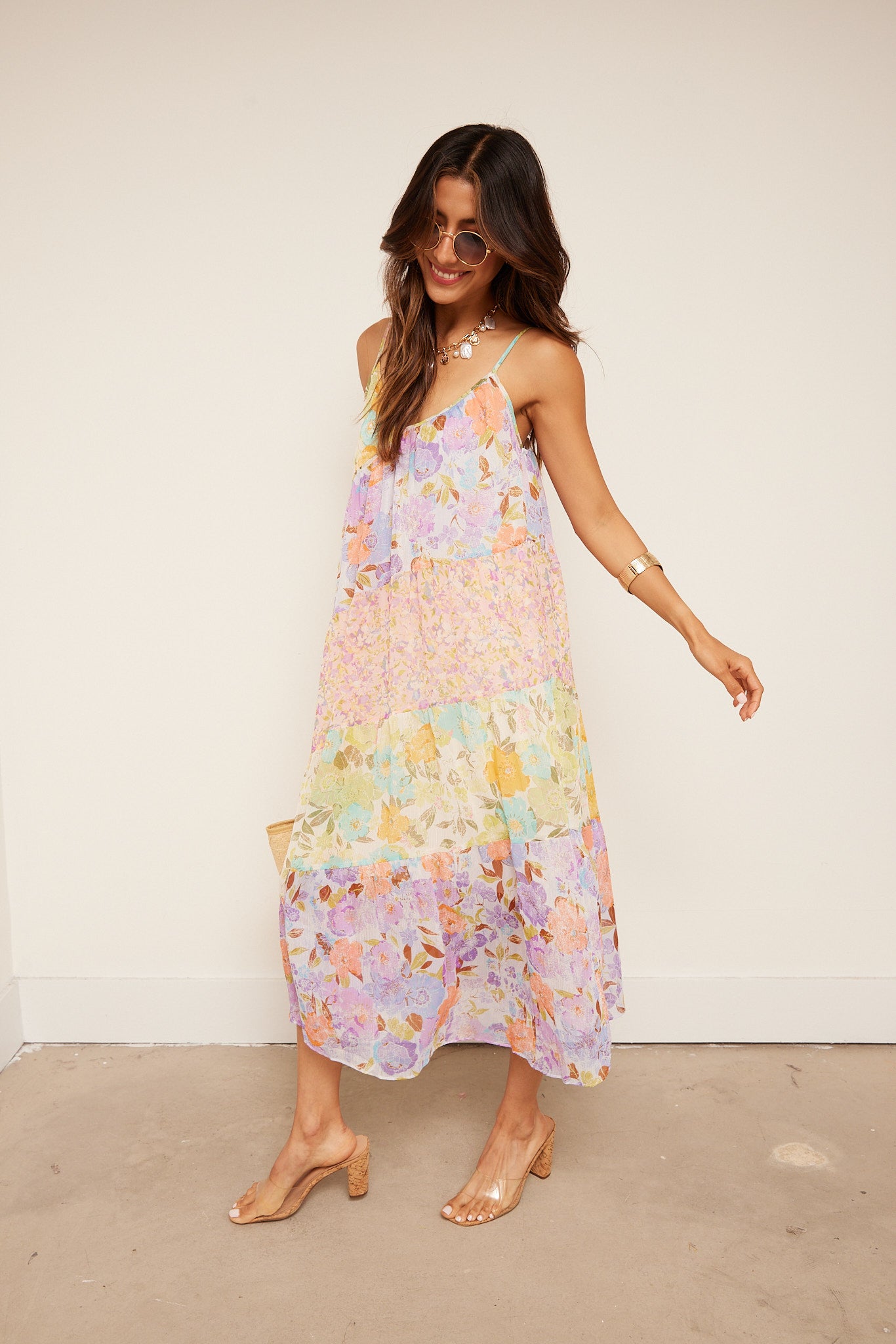 Layne Mixed Print Midi Dress