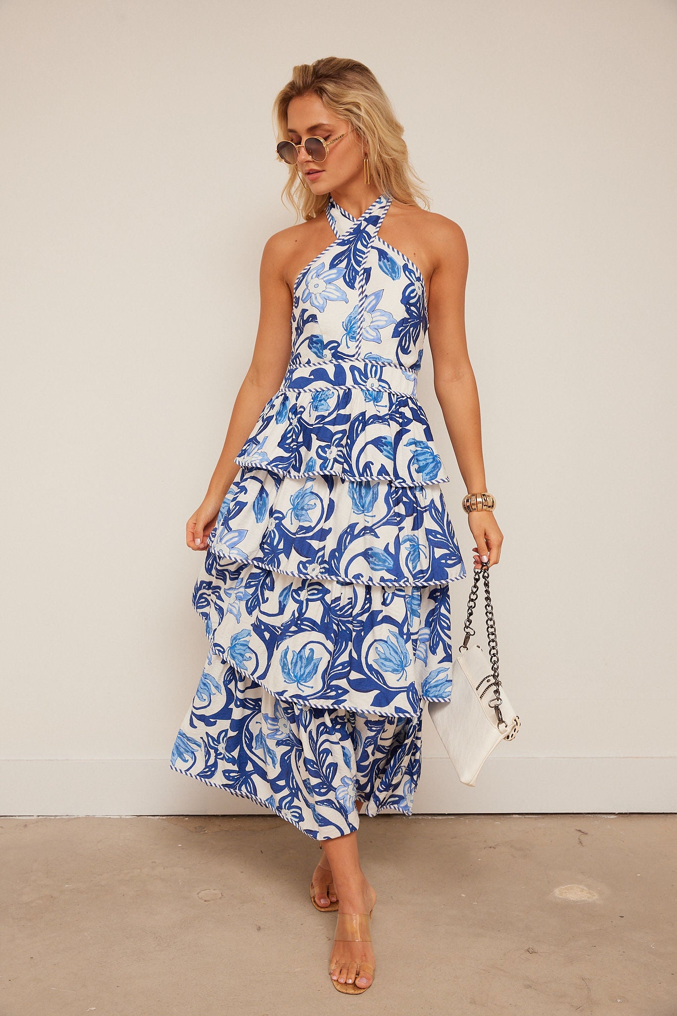 Halley Floral Print Tiered Midi Dress